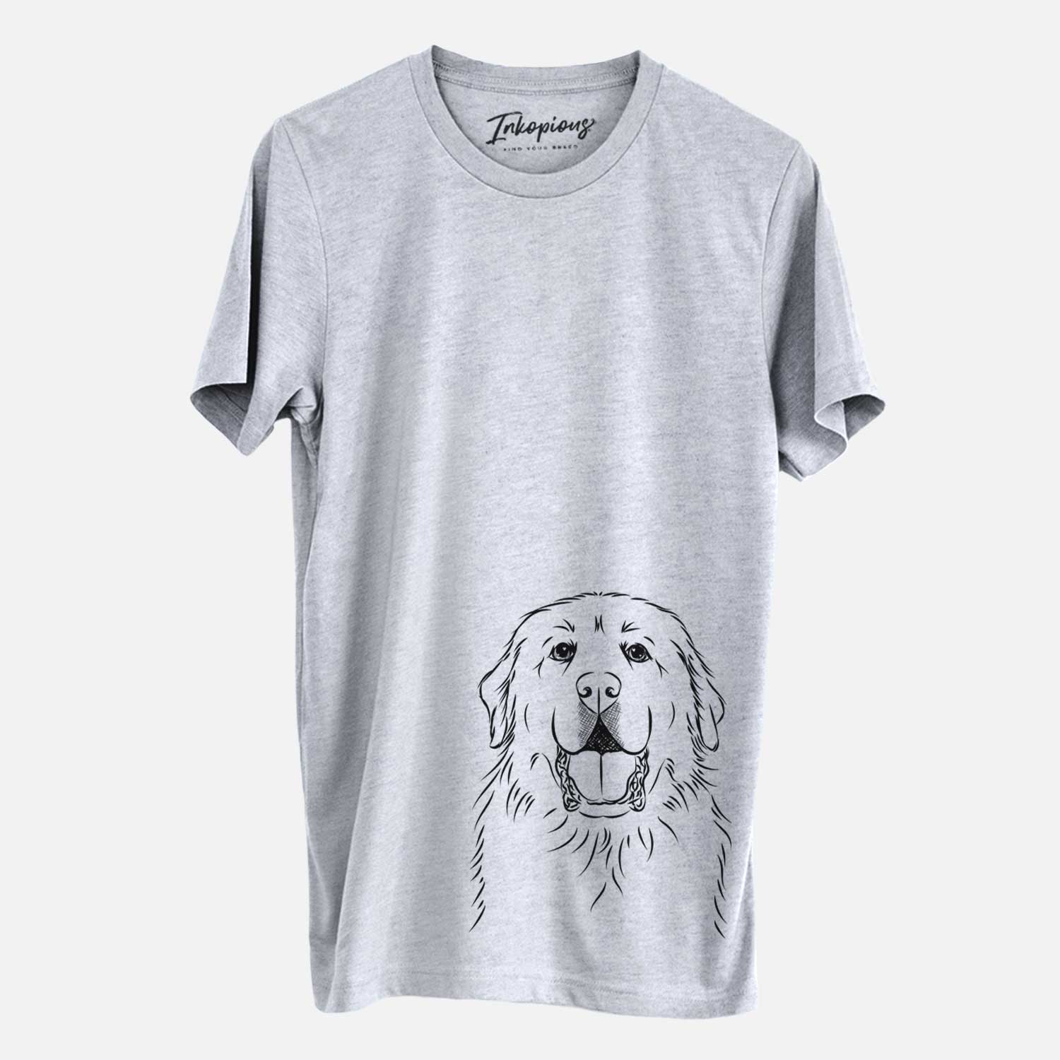 Hand-drawn sketch of Zeus the Great Pyrenees on a Grey Unisex crewneck