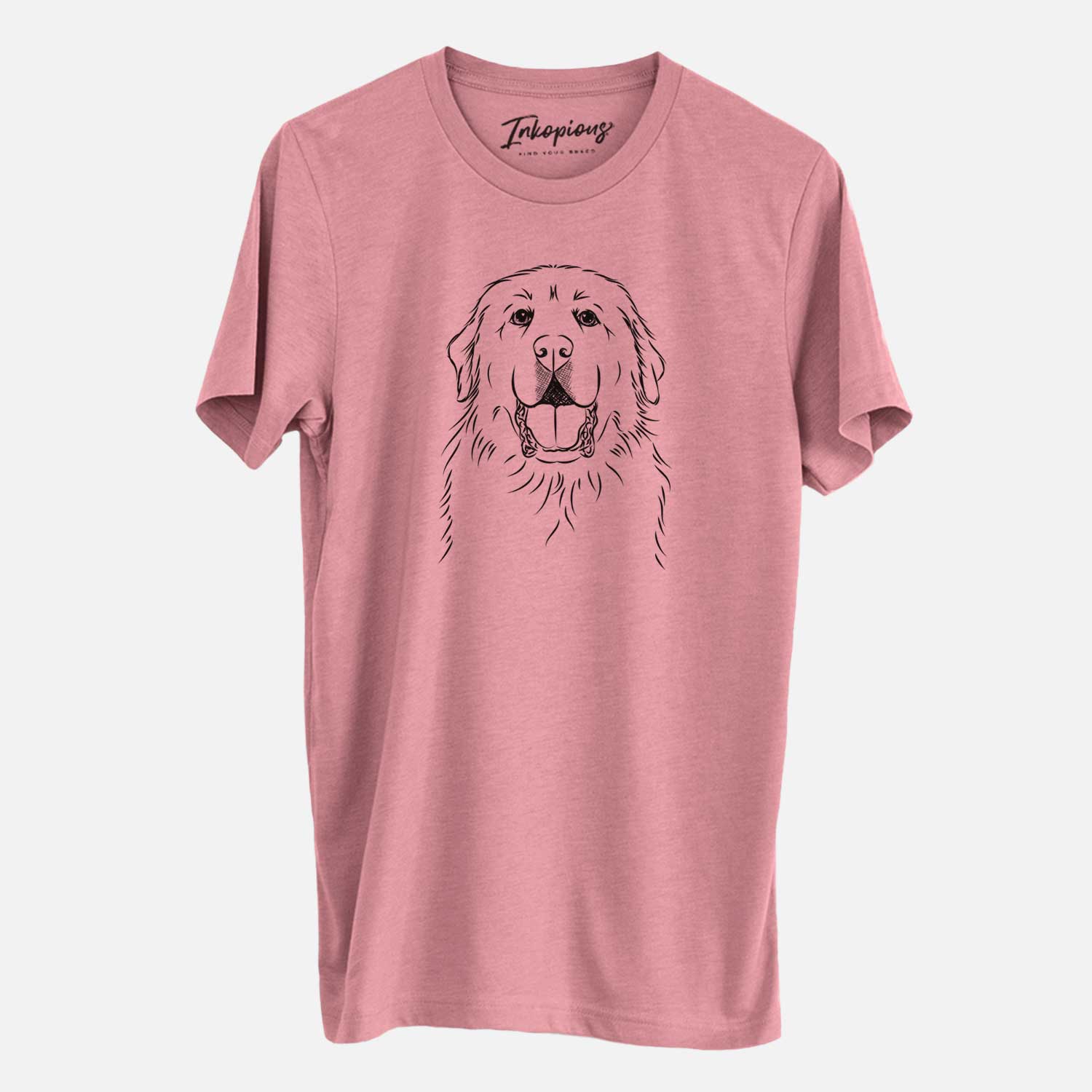 Hand-drawn sketch of Zeus the Great Pyrenees on a Mauve Unisex crewneck