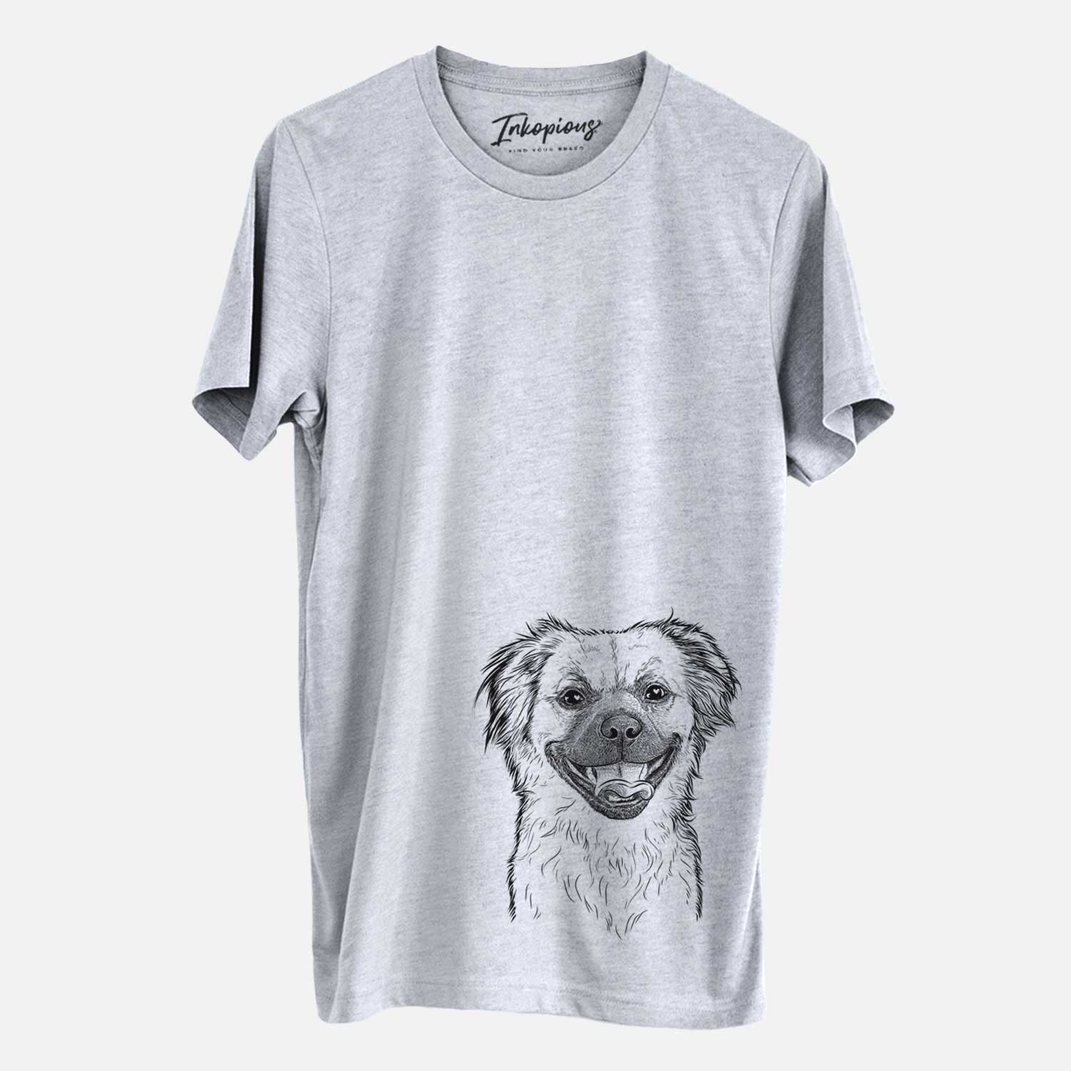 Hand-drawn sketch of Zuri the Spaniel Mix on a Grey Unisex crewneck