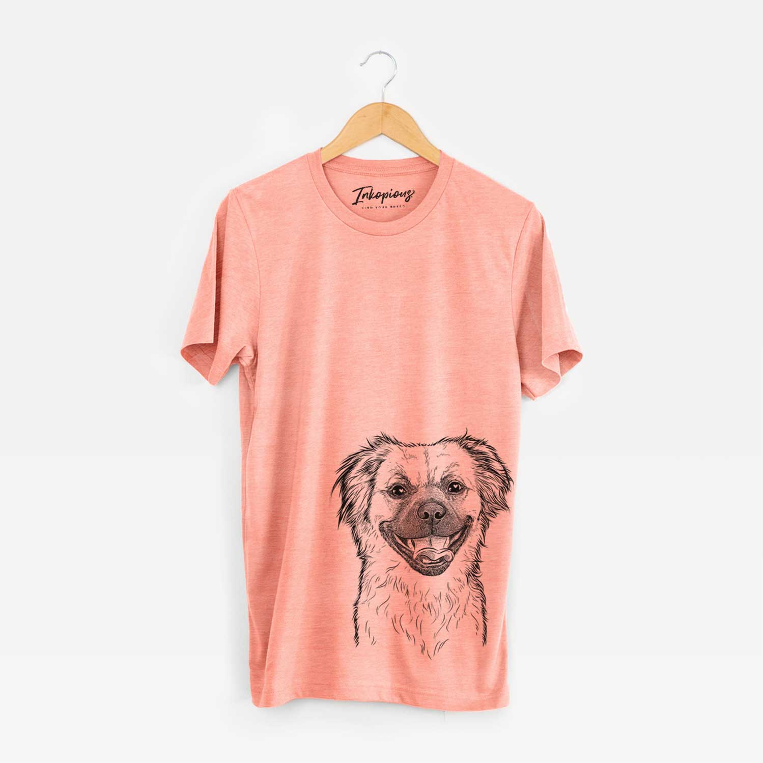 Hand-drawn sketch of Zuri the Spaniel Mix on a Sunset Unisex crewneck