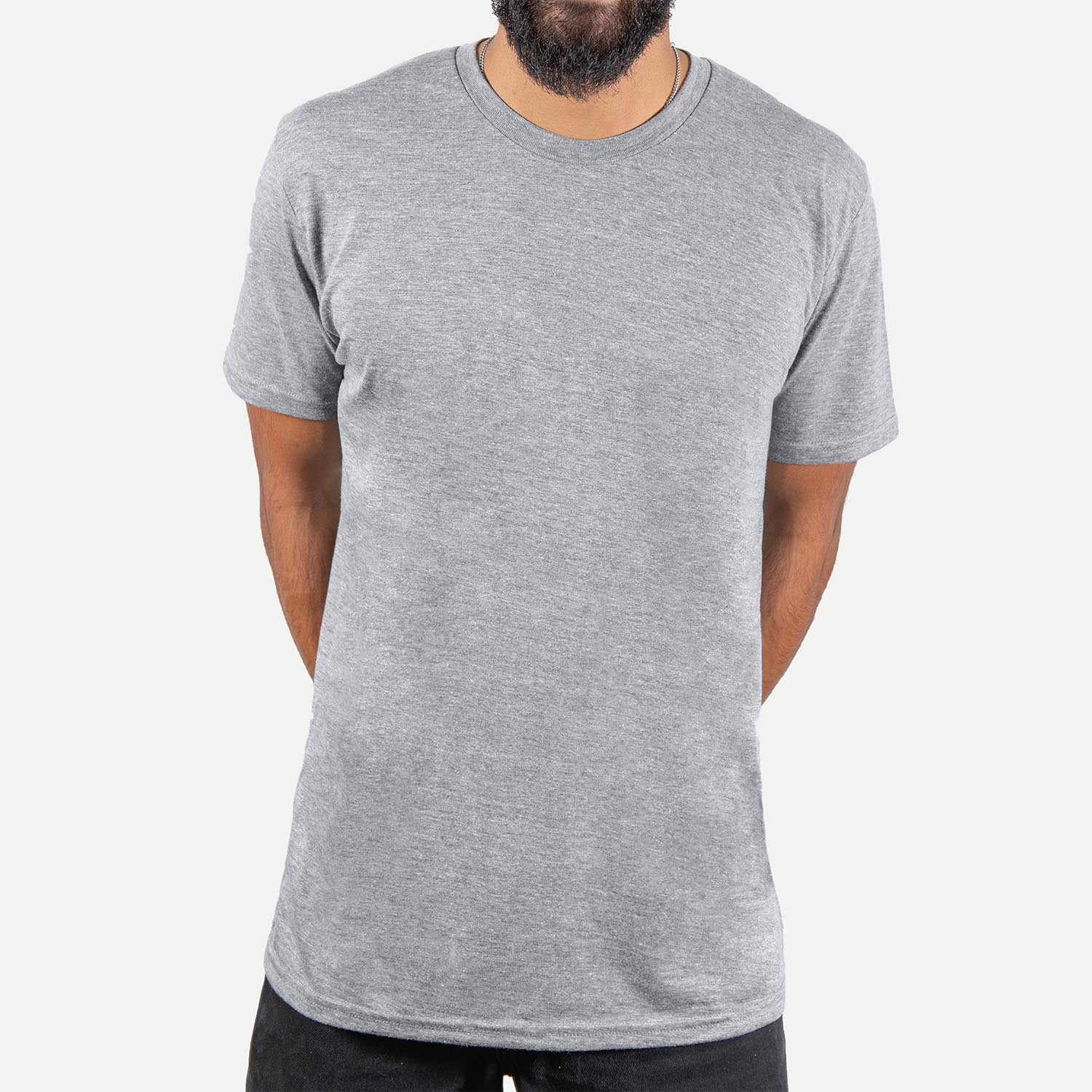 'Blank' design on a Grey Unisex crewneck, hanging on a wall