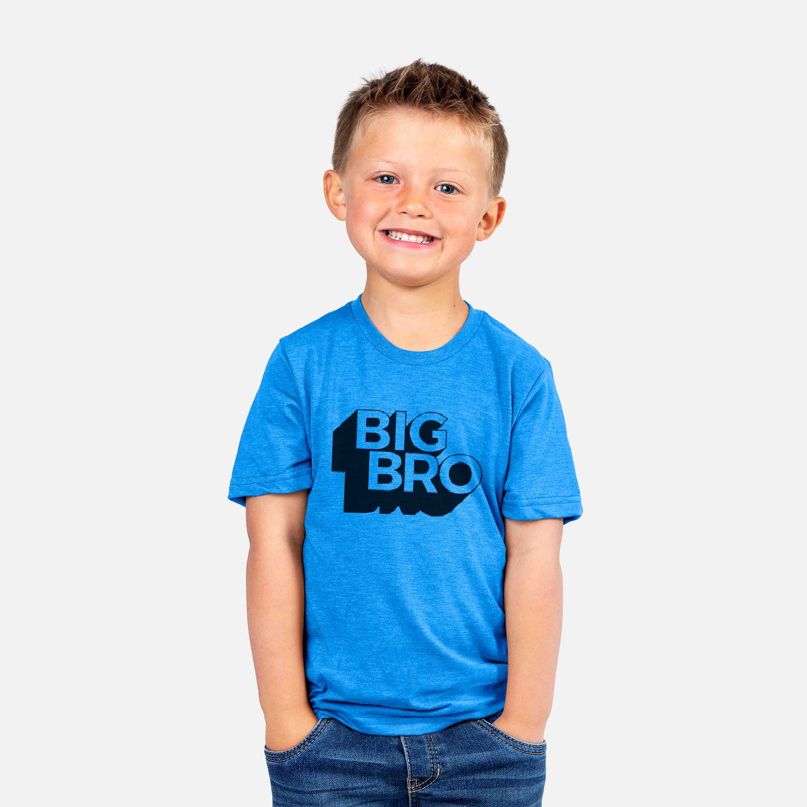 'Big Bro - Blockscape Collection' design on a kids' shirt, worn by a boy