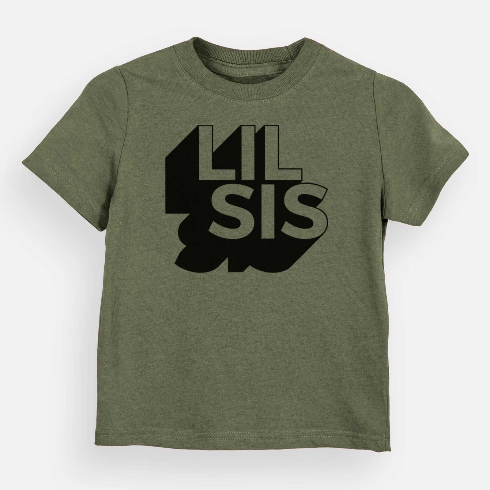 'Lil Sis - Blockscape Collection' design on an Olive kids' shirt