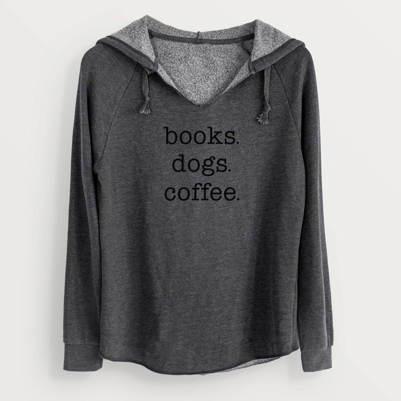 'books. dogs. coffee' design on a Charcoal Cali Wave Hooded Sweatshirt