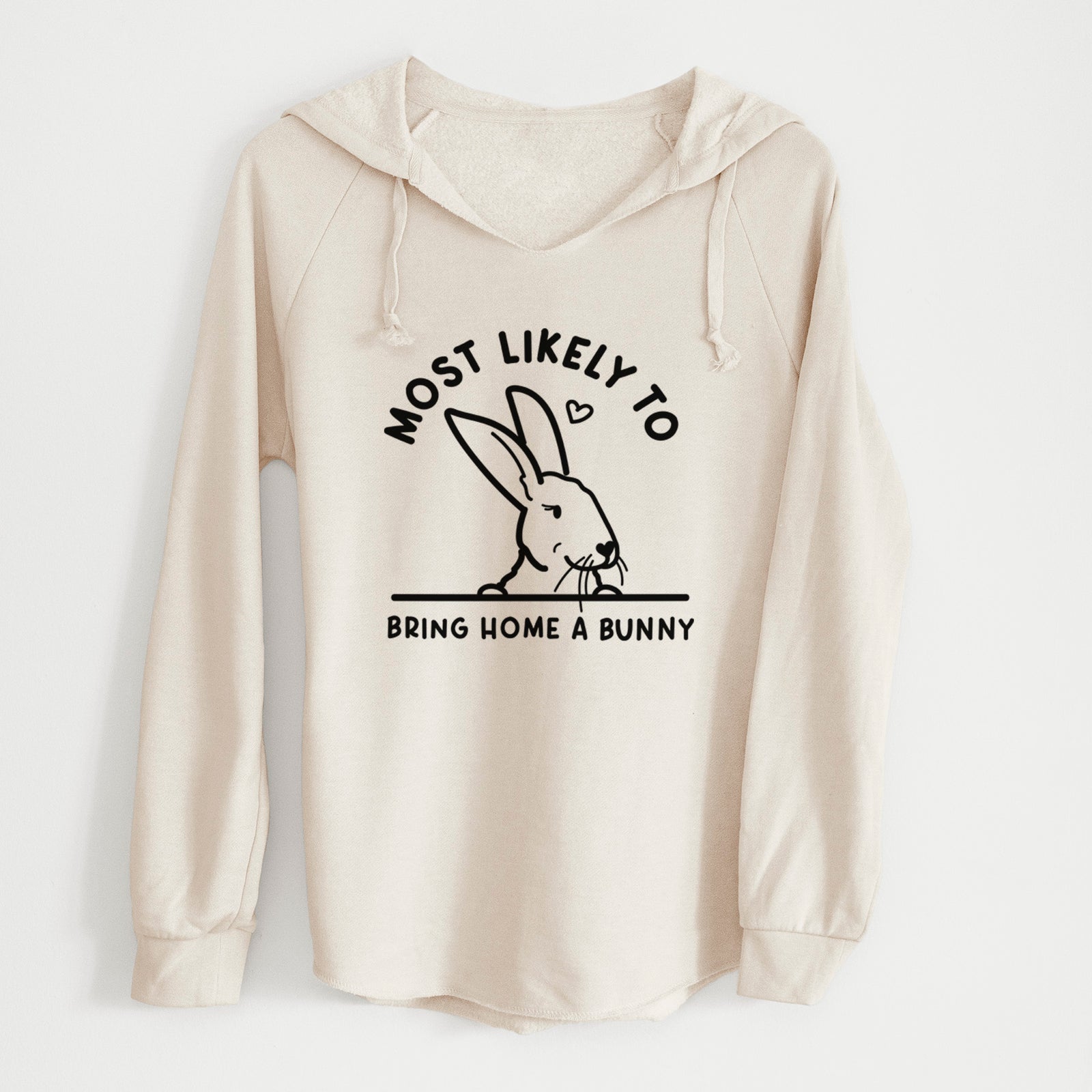 'Most Likely to Bring Home a Bunny' design on a Bone Cali Wave Hooded Sweatshirt
