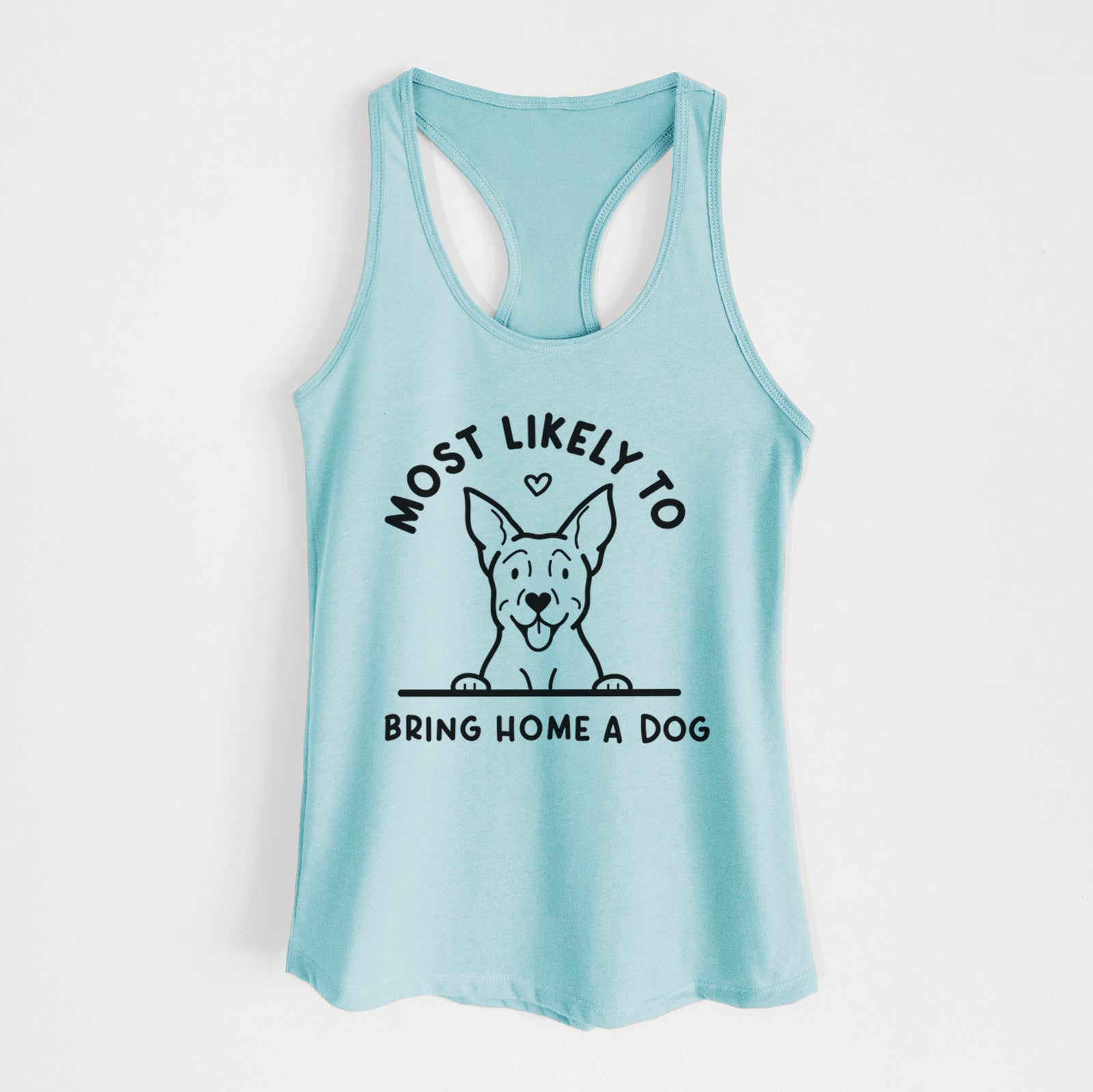 'Most Likely to Bring Home a Dog - Carolina Dog' design on a Cancun Blue Women's racerback tanktop