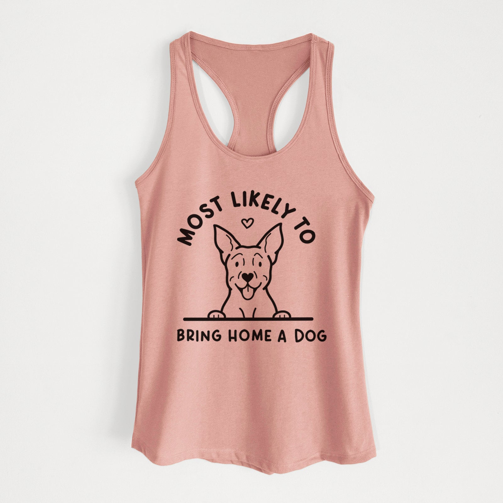 'Most Likely to Bring Home a Dog - Carolina Dog' design on a Desert Pink Women's racerback tanktop