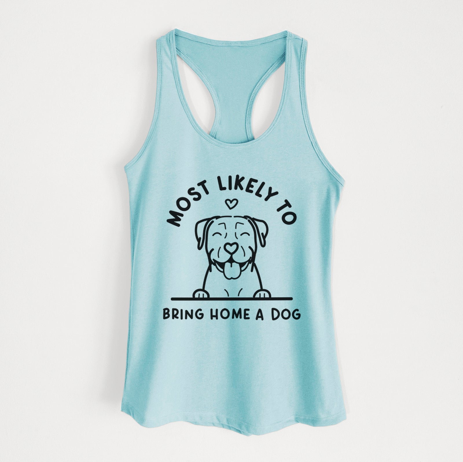 'Most Likely to Bring Home a Dog - Pitbull' design on a Cancun Blue Women's racerback tanktop