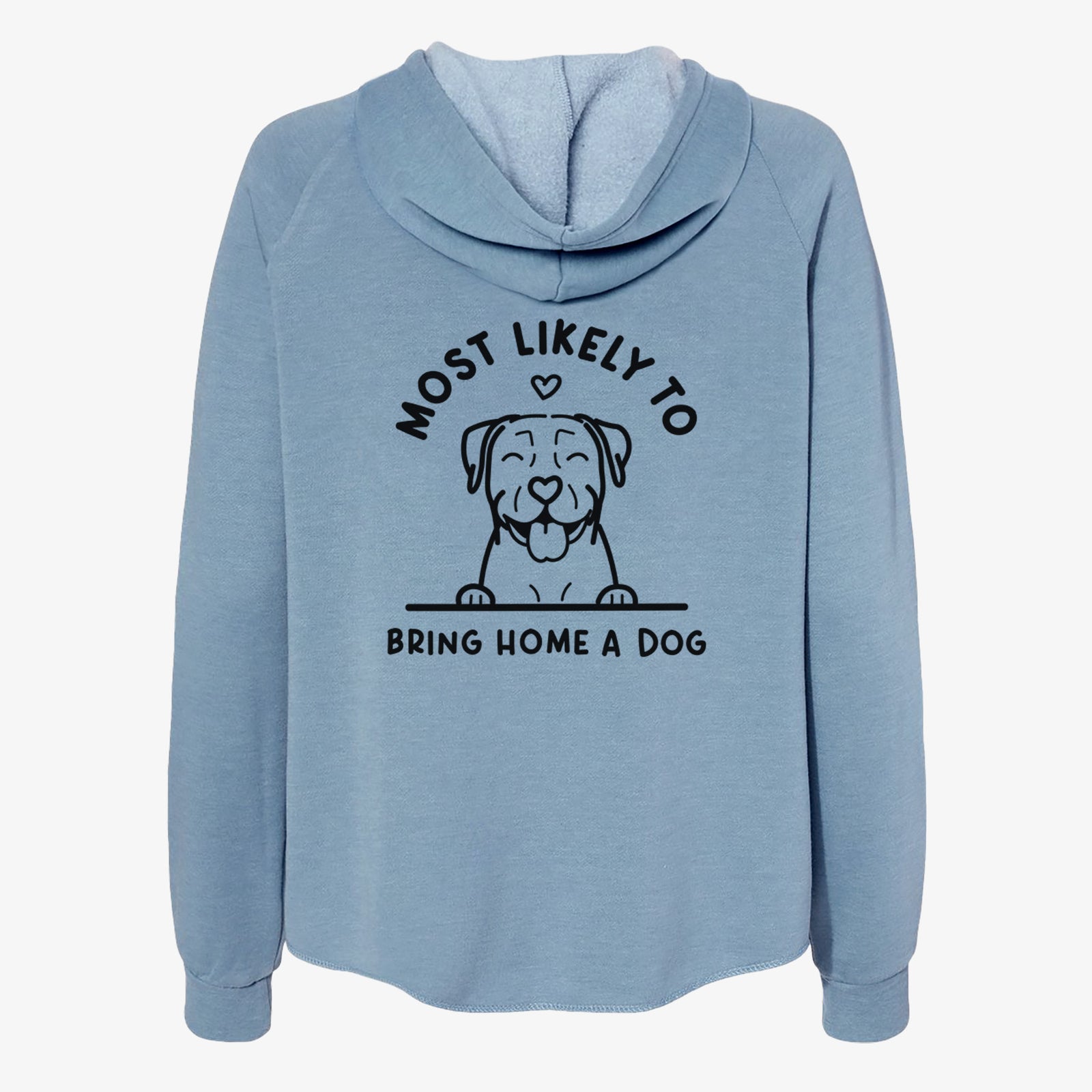 'Most Likely to Bring Home a Dog - Pitbull' design on a Misty Blue Women's cali wave zip-up sweatshirt