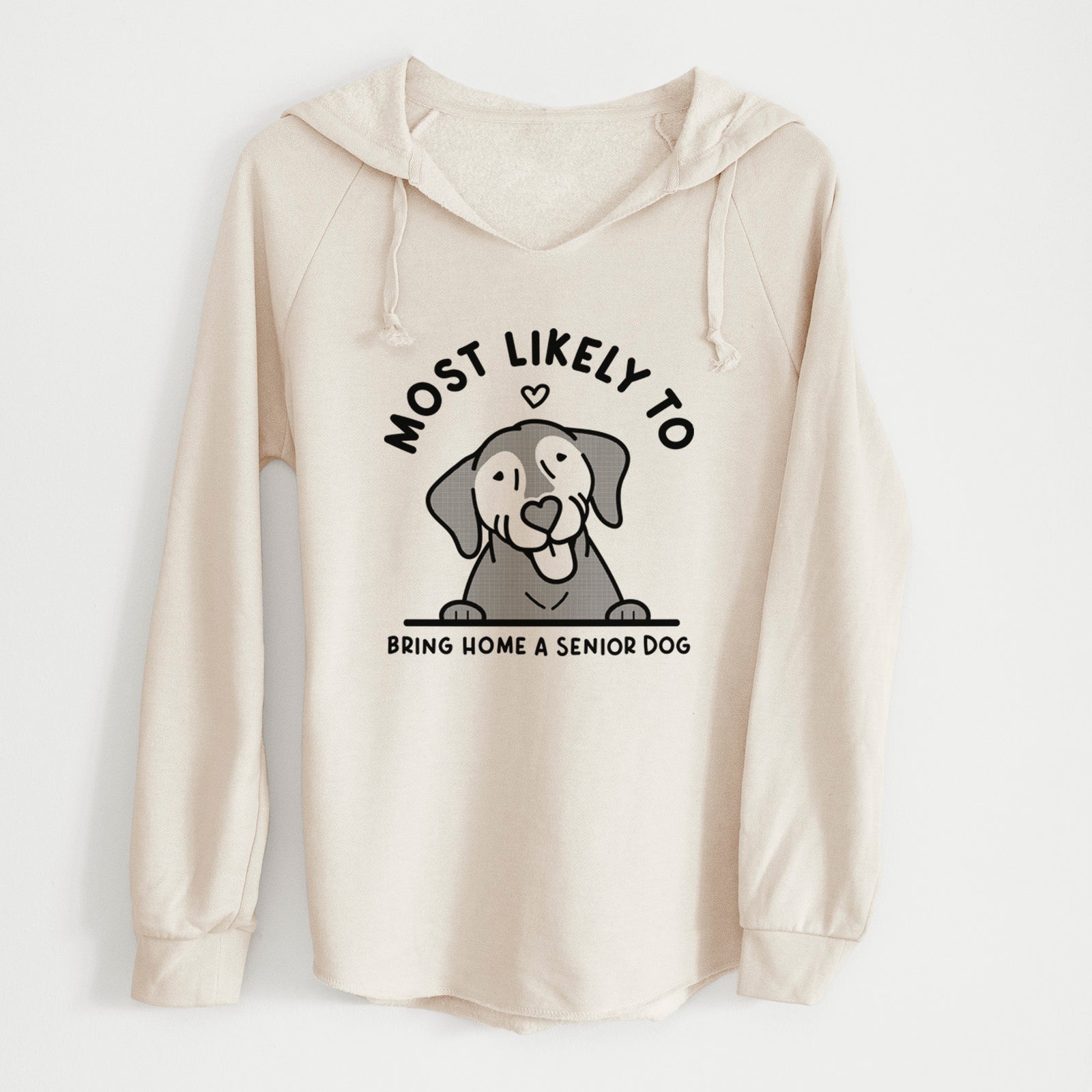 'Most Likely to Bring Home a Senior Dog' design on a Bone Cali Wave Hooded Sweatshirt