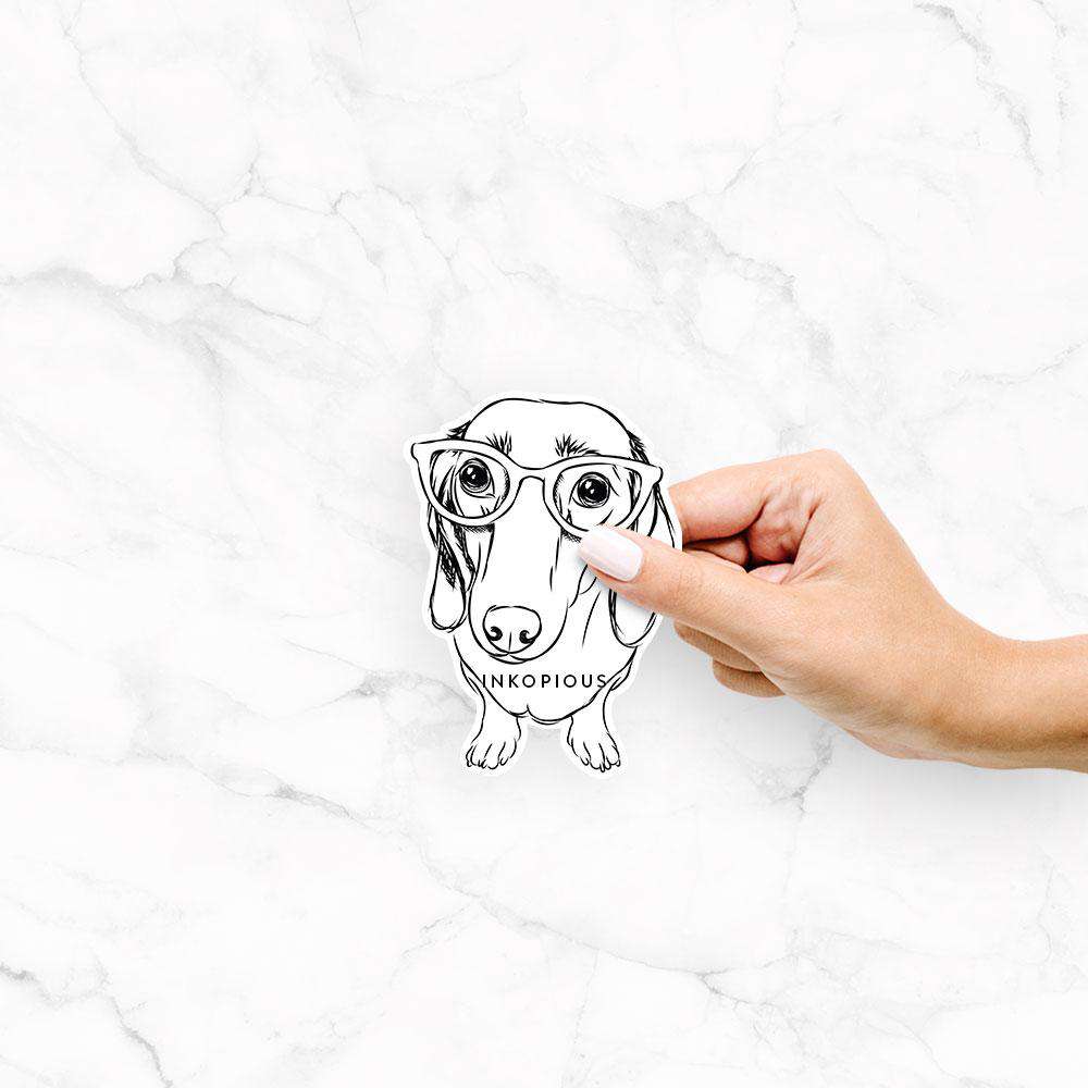 Hand-drawn sketch of Annabelle the Dachshund on a decal sticker