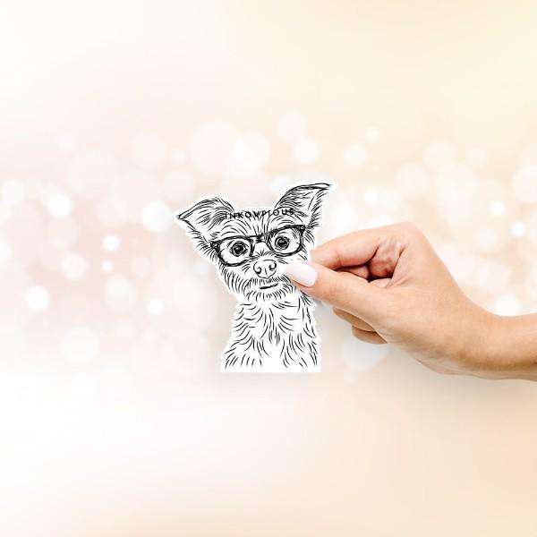 Hand-drawn sketch of Bingo the Yorkshire Terrier on a Yorkie decal sticker