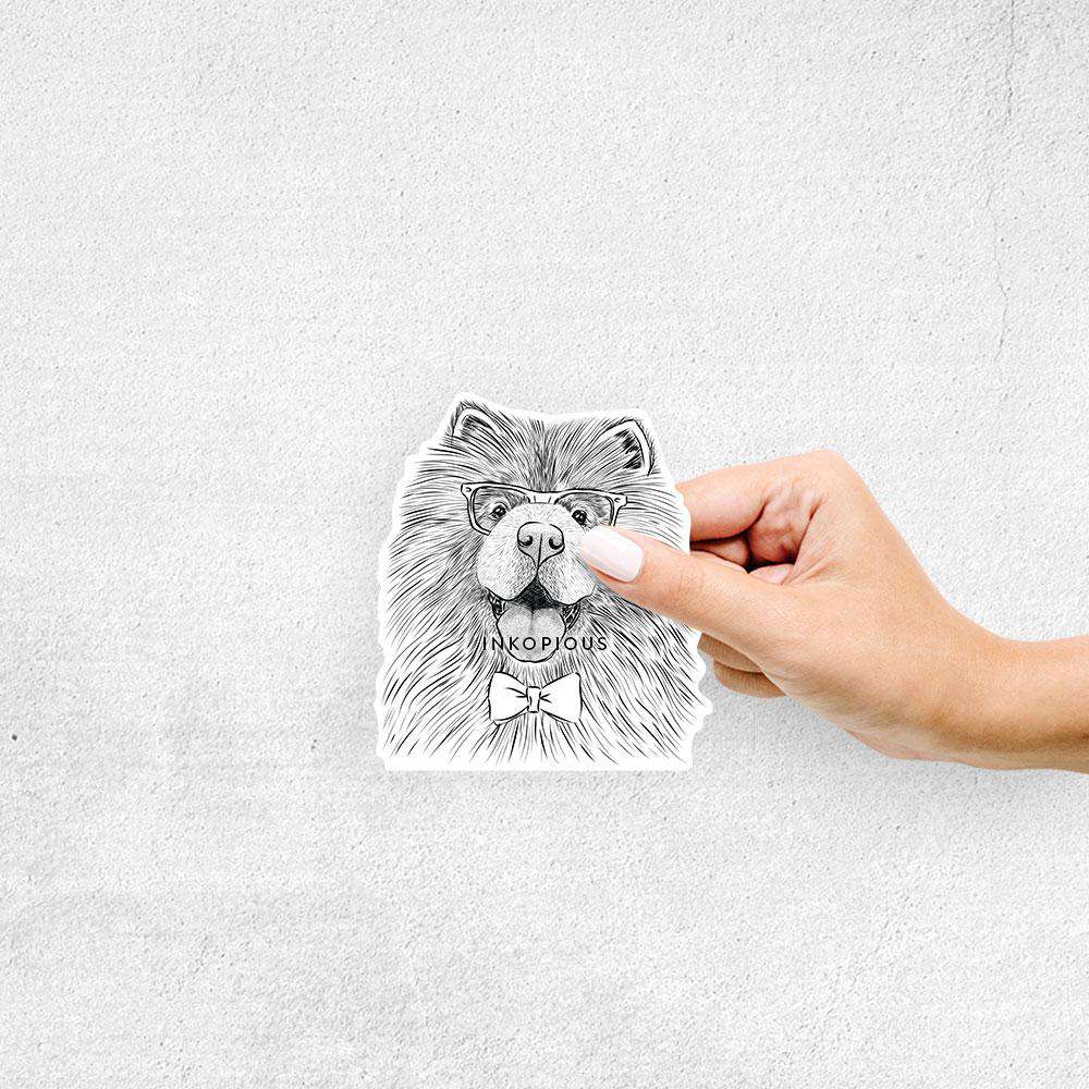 Hand-drawn sketch of Charming Charlie the Chow Chow on a Charm Charlie decal sticker
