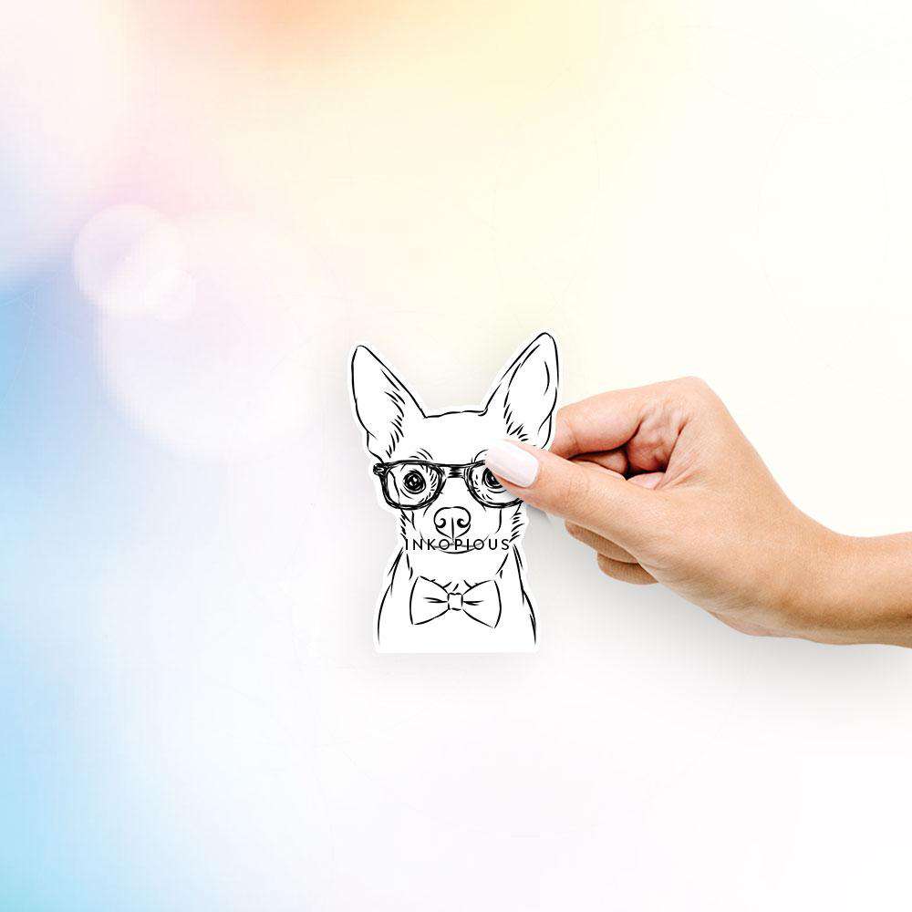 Hand-drawn sketch of Martini the Chihuahua on a decal sticker