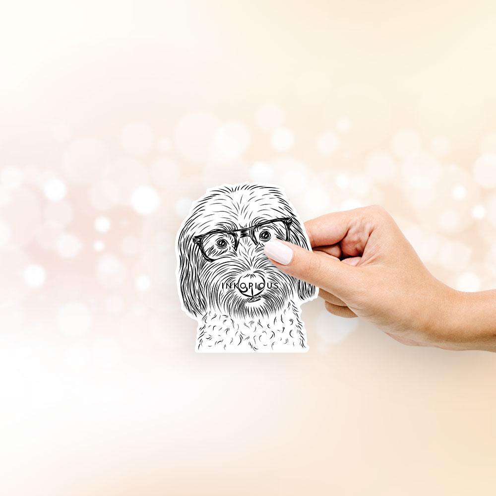 Hand-drawn sketch of Niles the Soft Coated Wheaten Terrier on a decal sticker