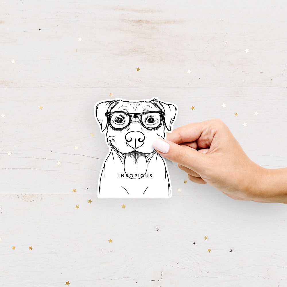 Hand-drawn sketch of Parker the Pitbull on a decal sticker