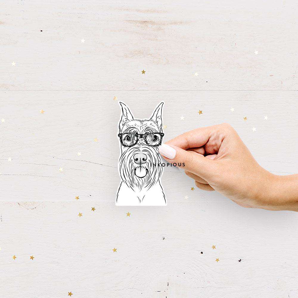 Hand-drawn sketch of Samuel the Standard Schnauzer on a decal sticker