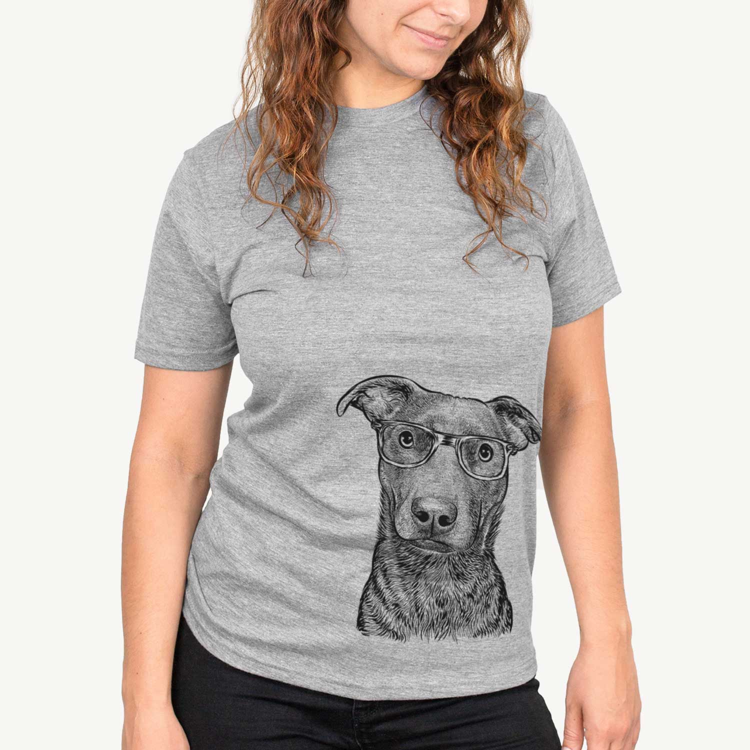 Hand-drawn sketch of Embyr the Mixed Breed on a Grey Unisex crewneck