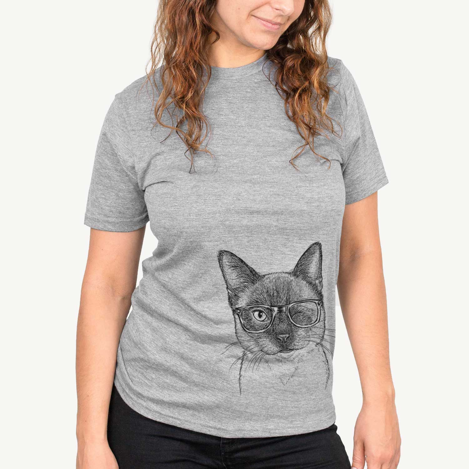 Hand-drawn sketch of Hoggle the Siamese Cat on a Grey Unisex crewneck
