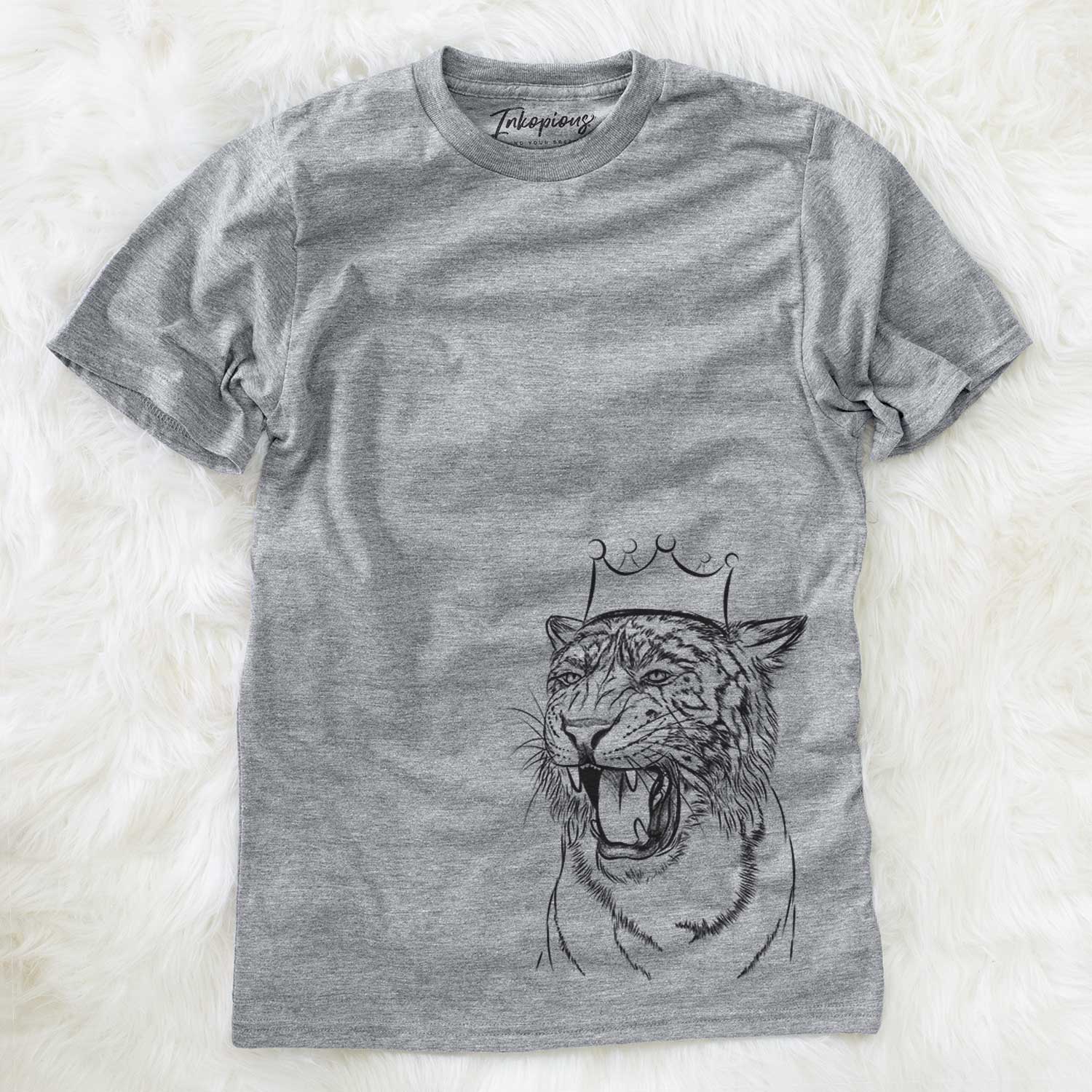 Hand-drawn sketch of King the Tiger on a Grey Unisex crewneck