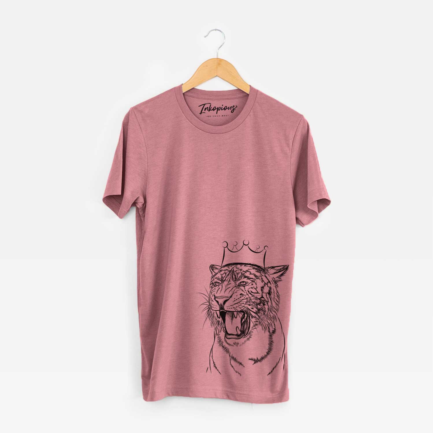 Hand-drawn sketch of King the Tiger on a Mauve Unisex crewneck