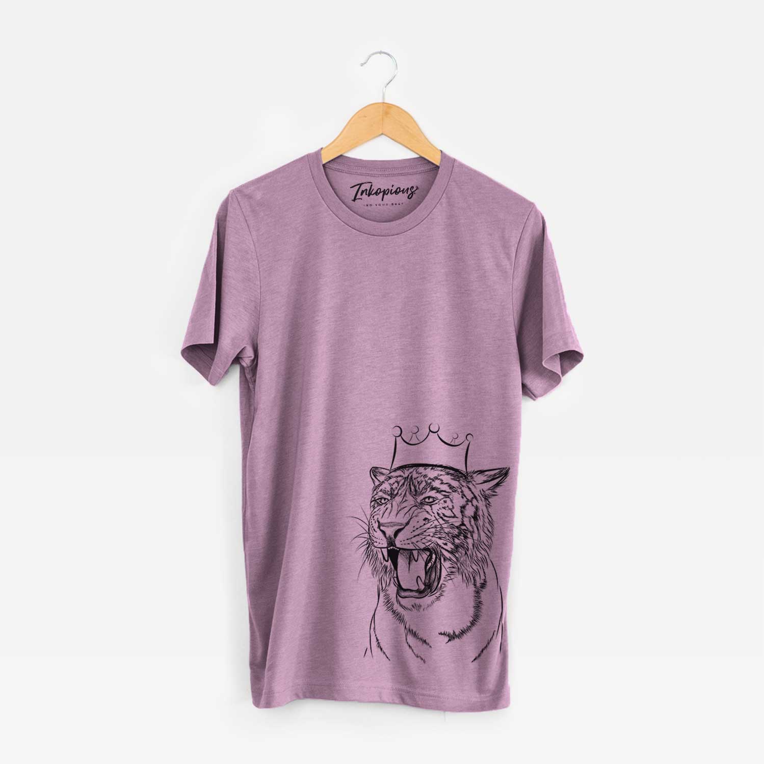 Hand-drawn sketch of King the Tiger on an Orchid Unisex crewneck
