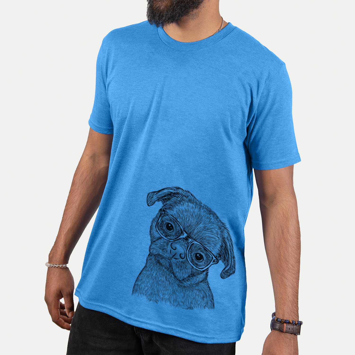 Hand-drawn sketch of Koko the Shih Tzu on a Blue Unisex crewneck