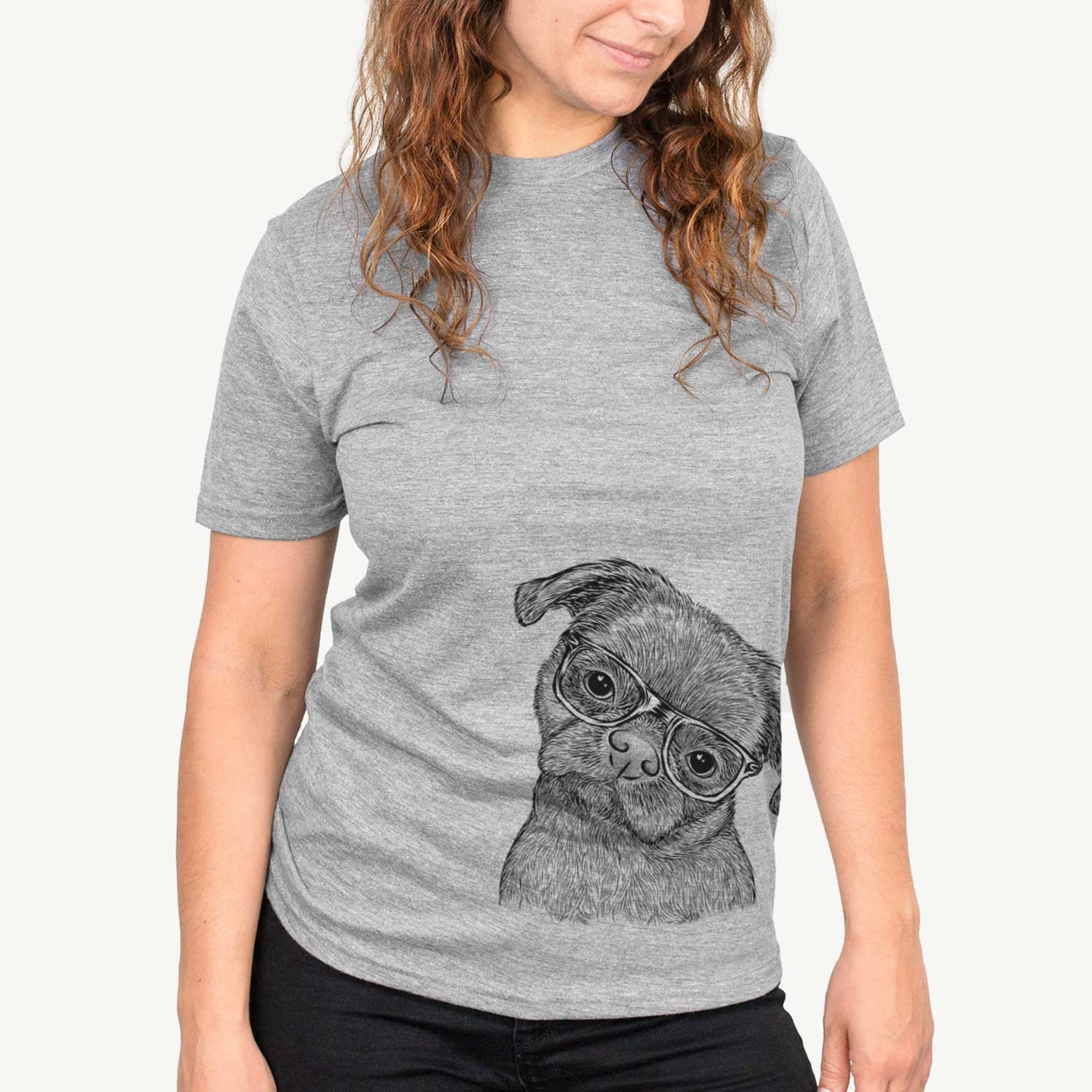 Hand-drawn sketch of Koko the Shih Tzu on a Grey Unisex crewneck