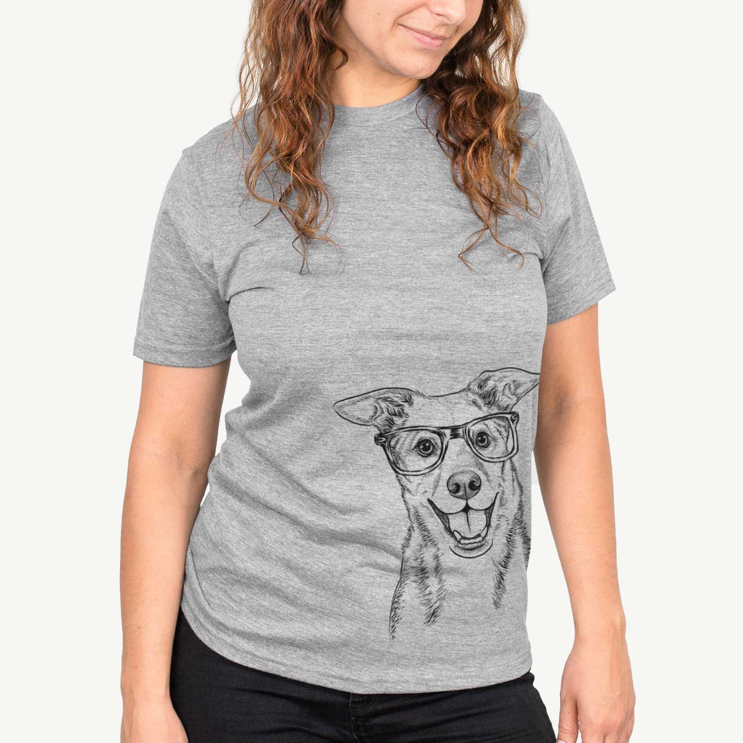Hand-drawn sketch of Rocco the Mixed Breed on a Grey Unisex crewneck