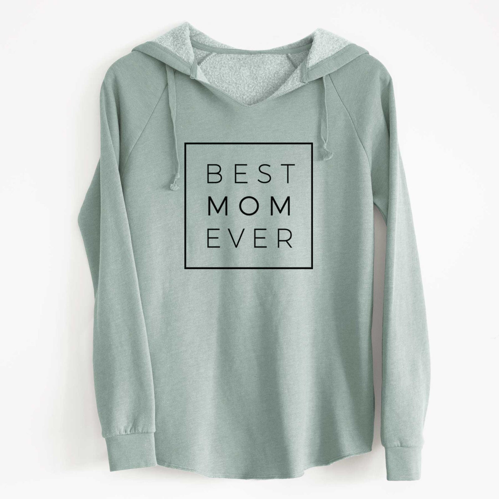 'Best Mom Ever Boxed' design on a Sage Cali Wave Hooded Sweatshirt