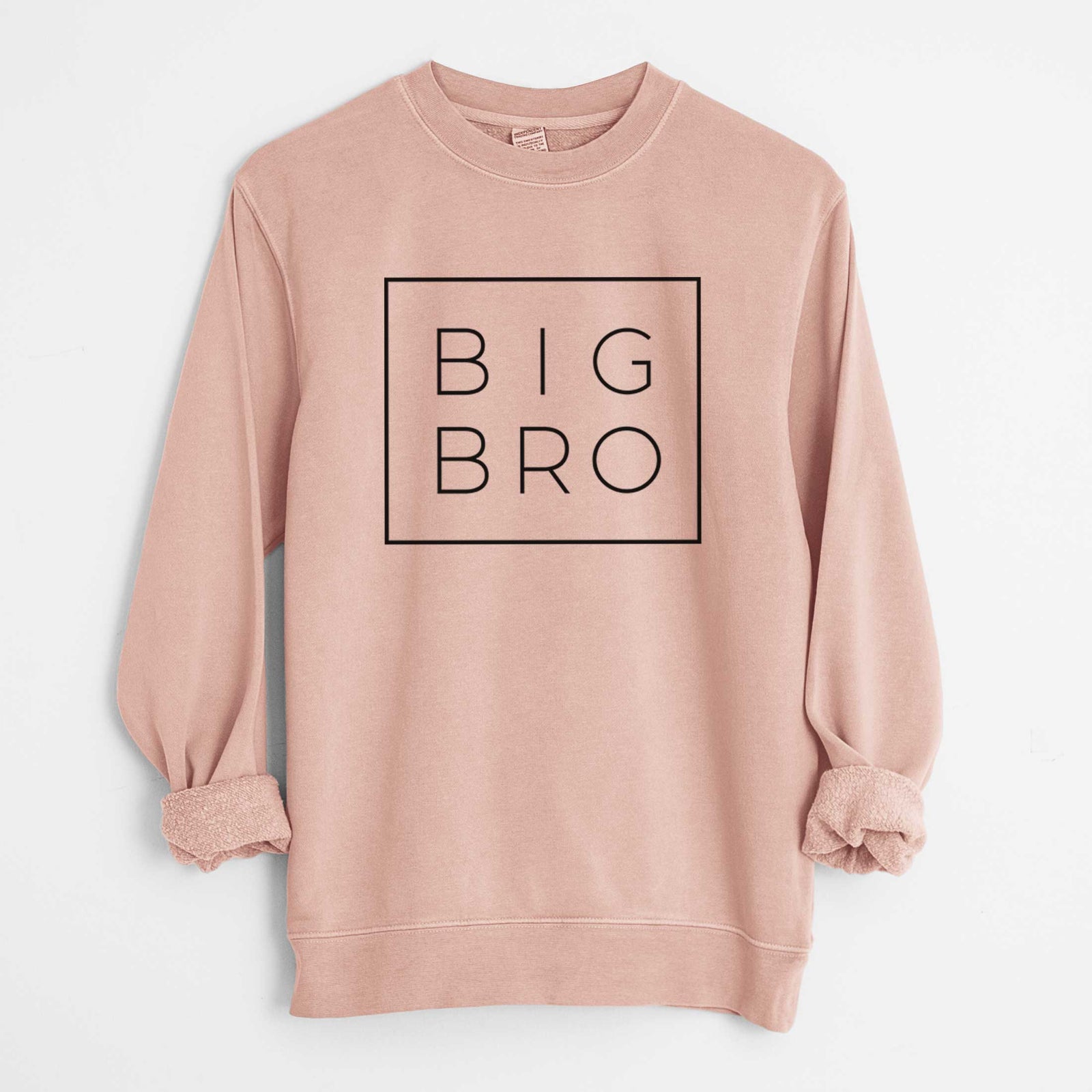 'Big Bro Boxed' design on a Dusty Pink Unisex pigment dyed crew sweatshirt