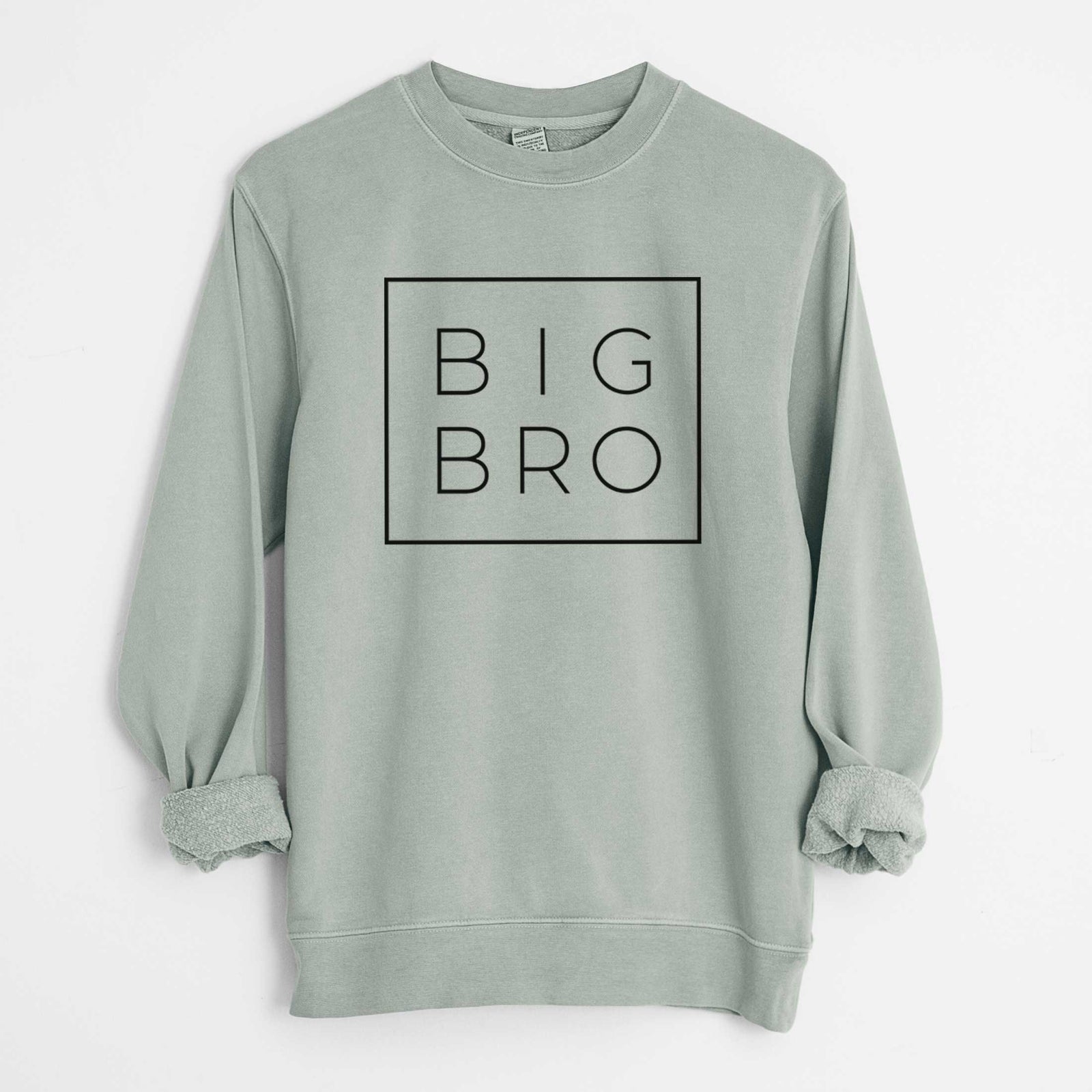 'Big Bro Boxed' design on a Sage Unisex pigment dyed crew sweatshirt