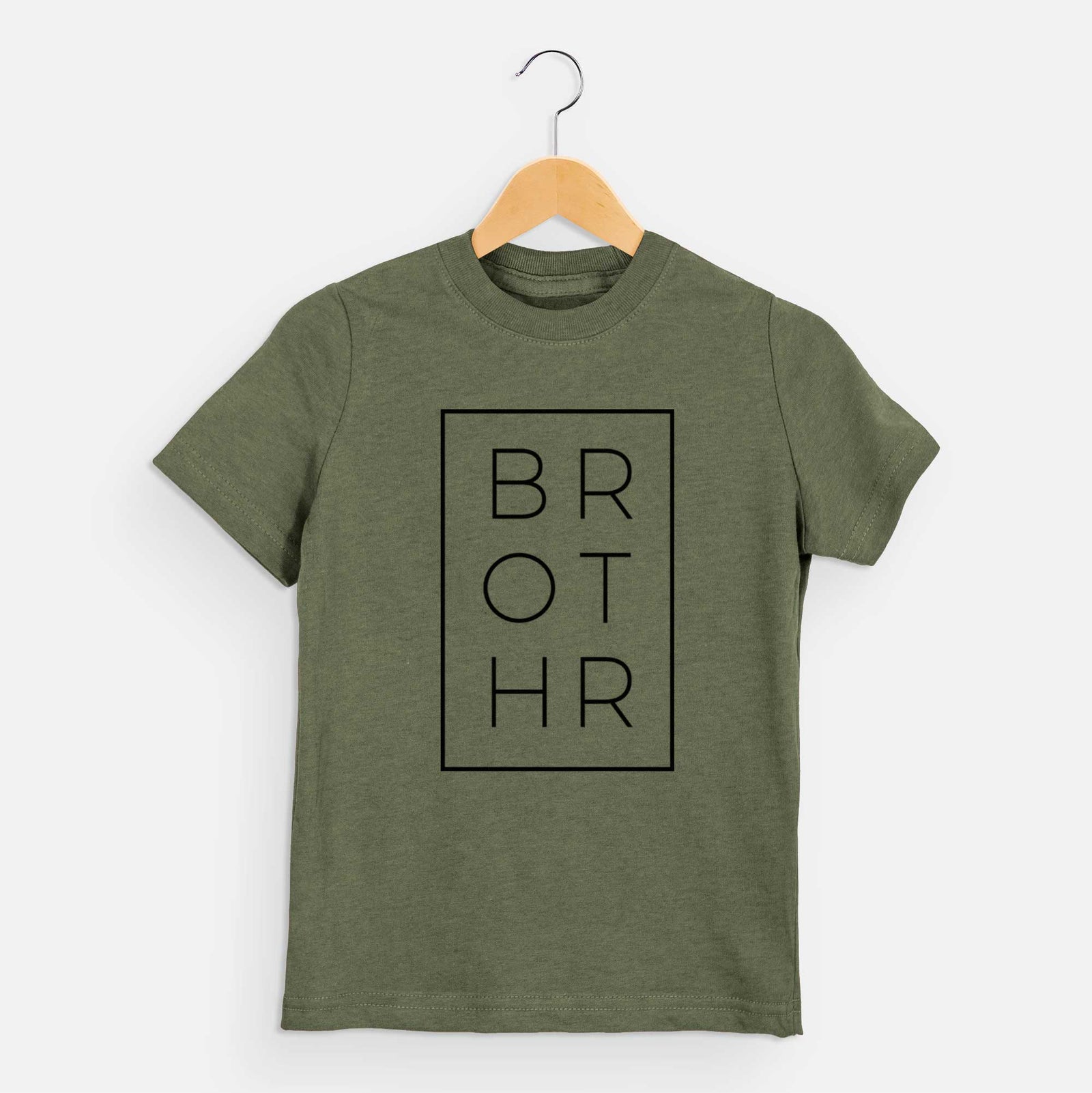 'Brother Boxed' design on an Olive kids' shirt