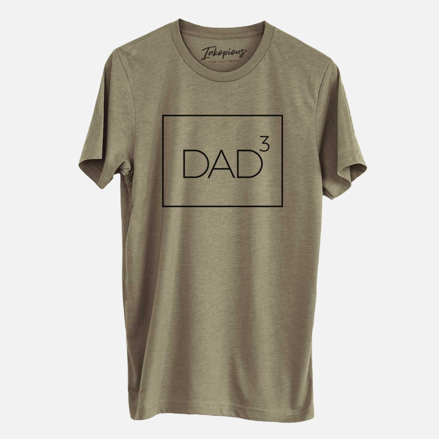 'Dad to the 3rd Power Boxed' design on an Olive Unisex crewneck