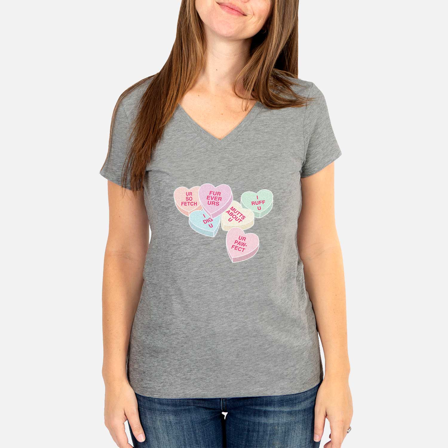 Dog Valentine Conversation Hearts - Women's V-neck Shirt