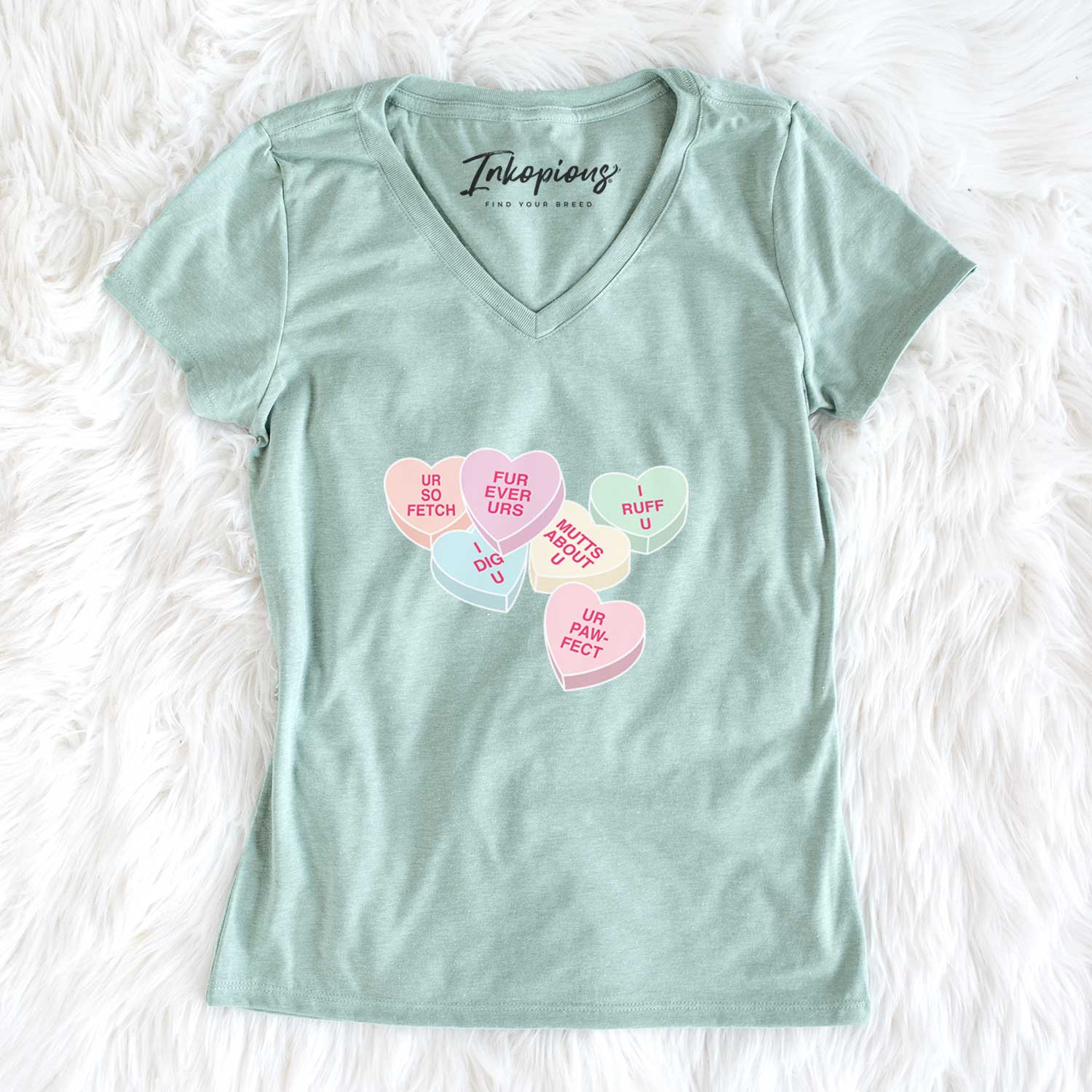 Dog Valentine Conversation Hearts - Women's V-neck Shirt