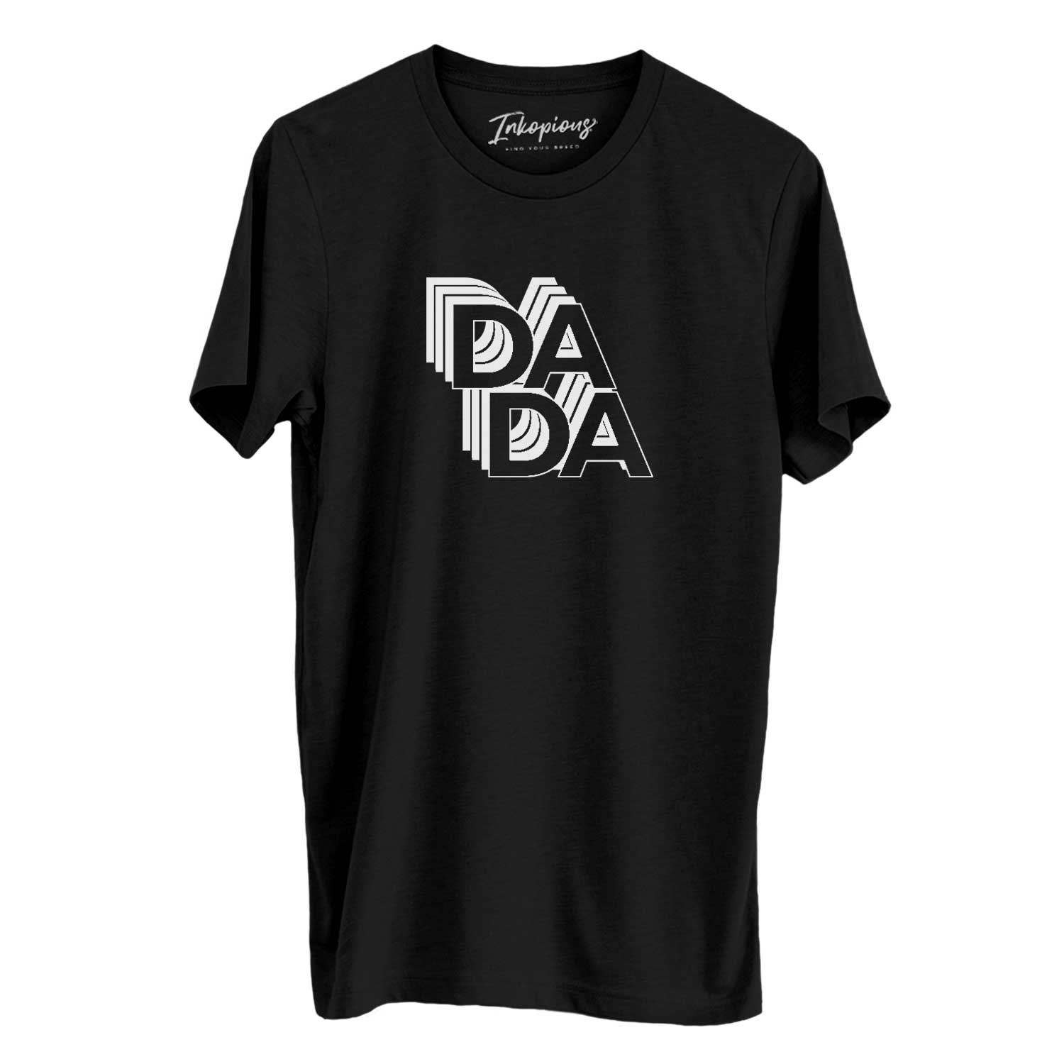 'Dada - Electristack Collection' design on a Black Unisex crewneck, worn by a man