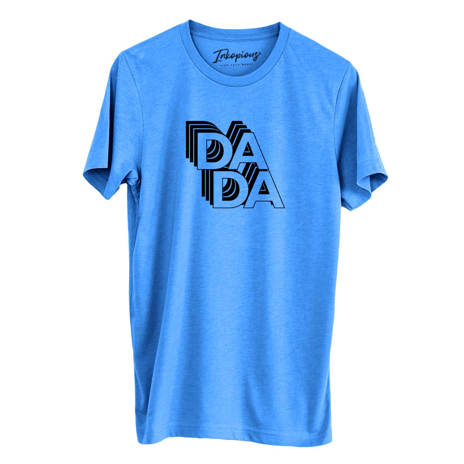 'Dada - Electristack Collection' design on a Blue Unisex crewneck, worn by a man