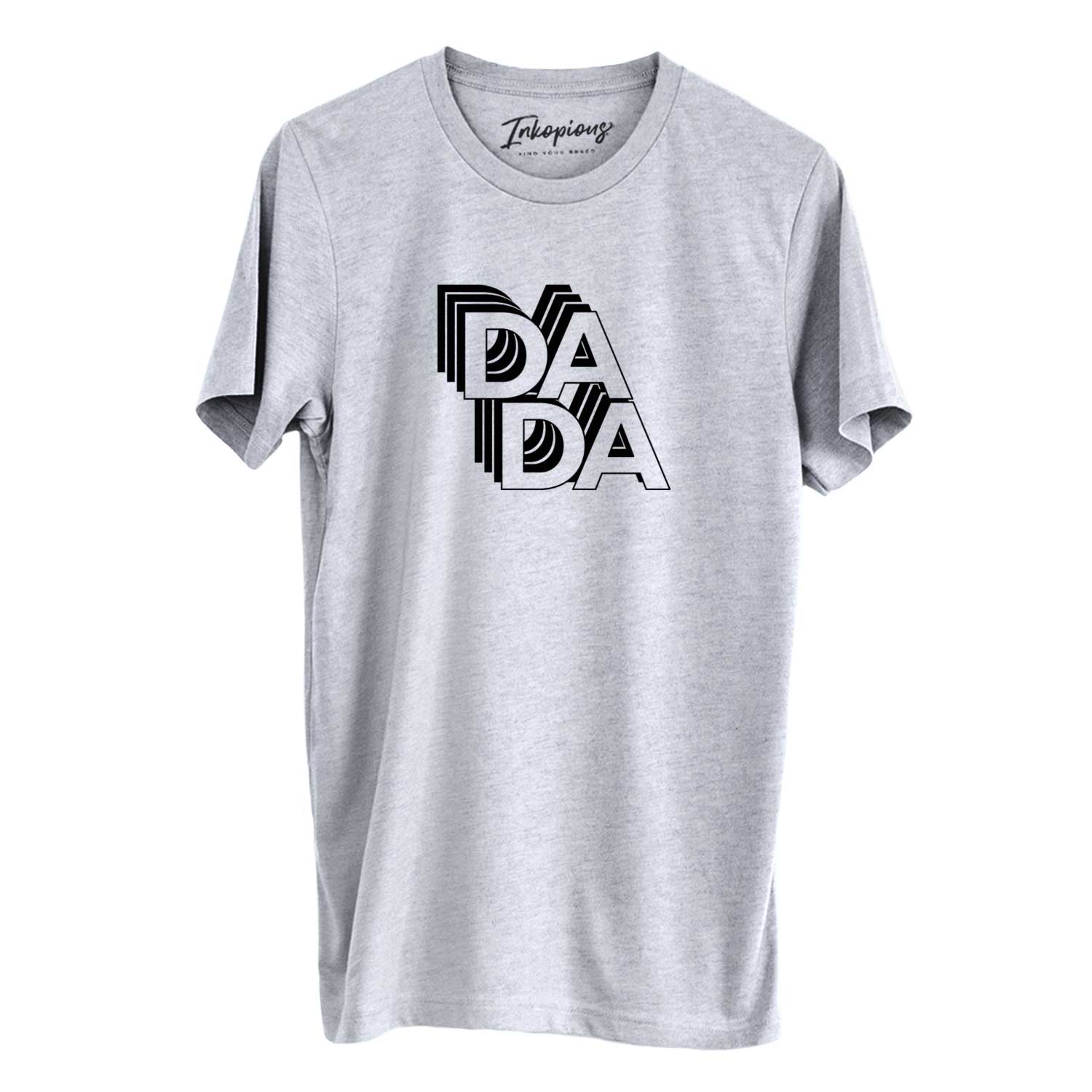 'Dada - Electristack Collection' design on a Grey Unisex crewneck, worn by a man