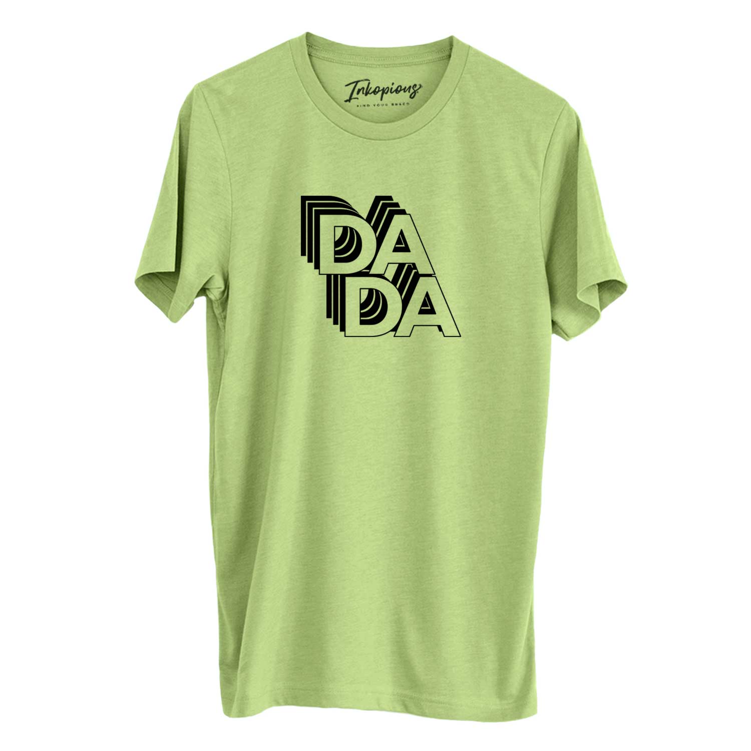 'Dada - Electristack Collection' design on a Heather Green Unisex crewneck, worn by a man