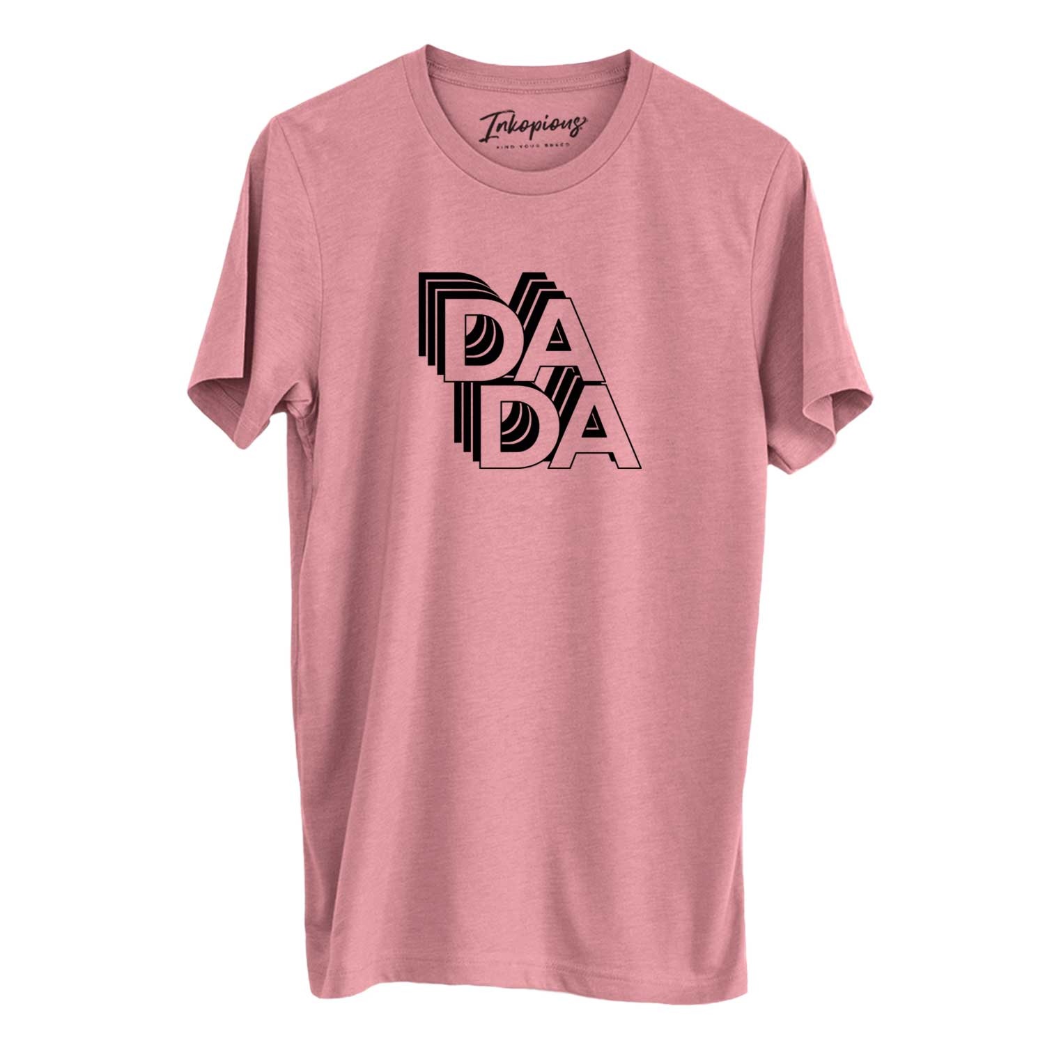'Dada - Electristack Collection' design on a Mauve Unisex crewneck, worn by a man