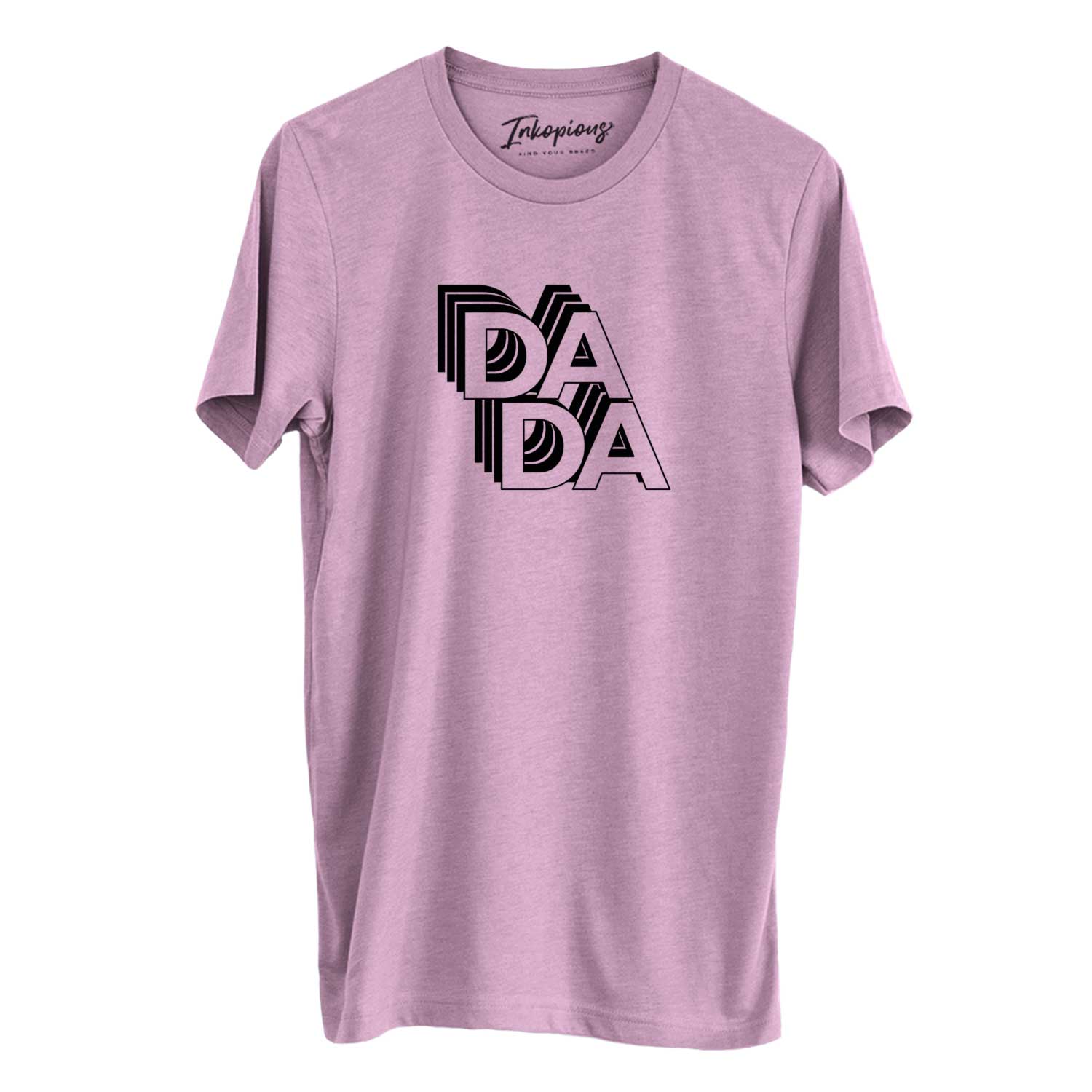 'Dada - Electristack Collection' design on an Orchid Unisex crewneck, worn by a man