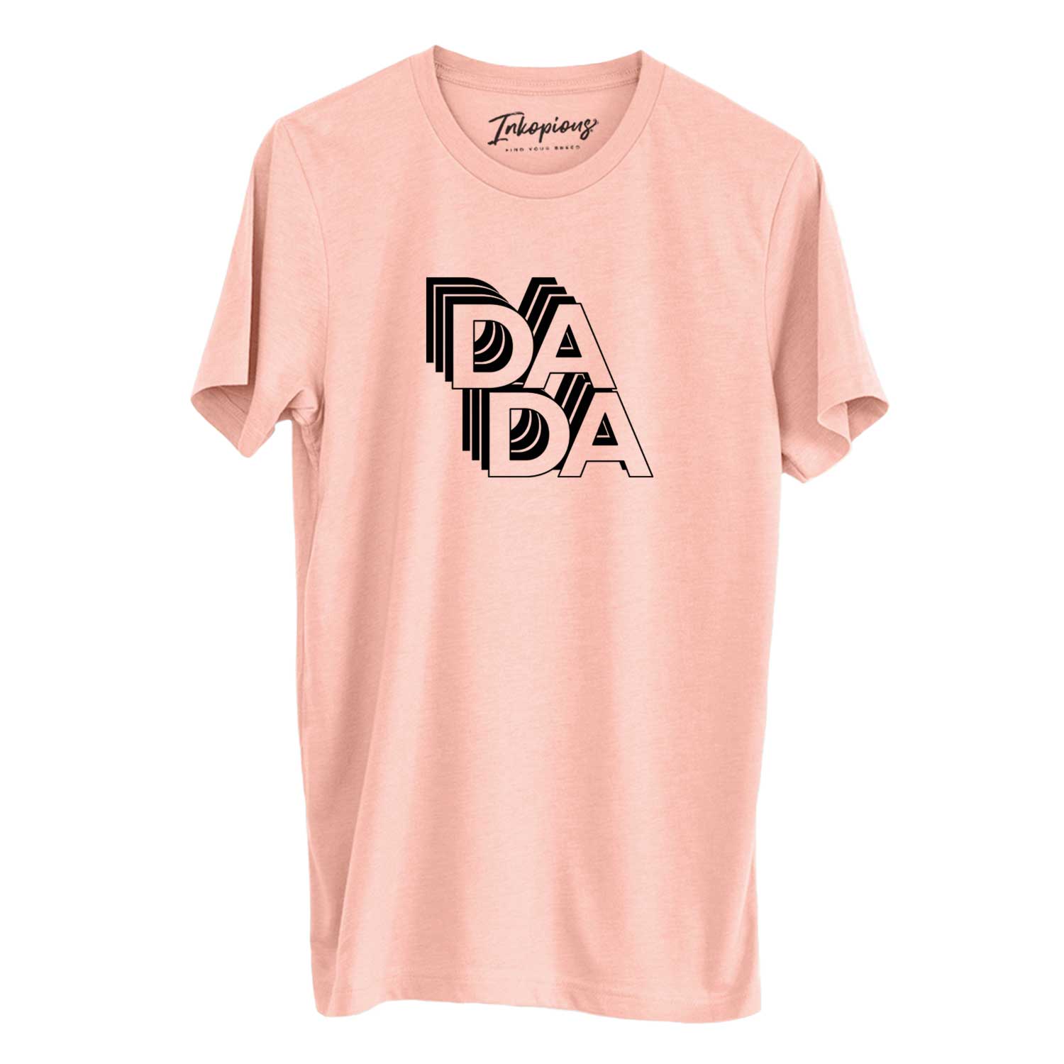 'Dada - Electristack Collection' design on a Peach Unisex crewneck, worn by a man