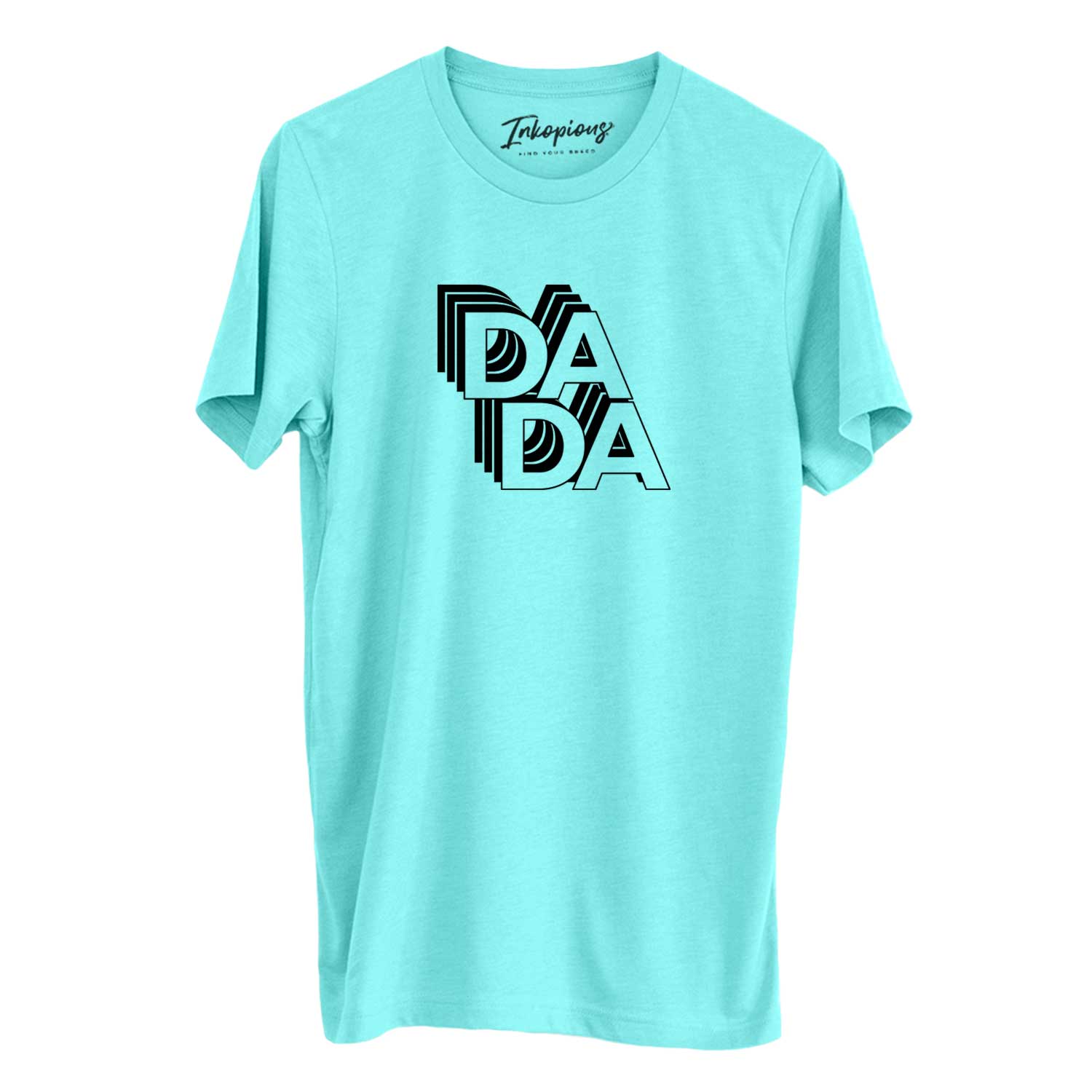 'Dada - Electristack Collection' design on a Sea Green Unisex crewneck, worn by a man