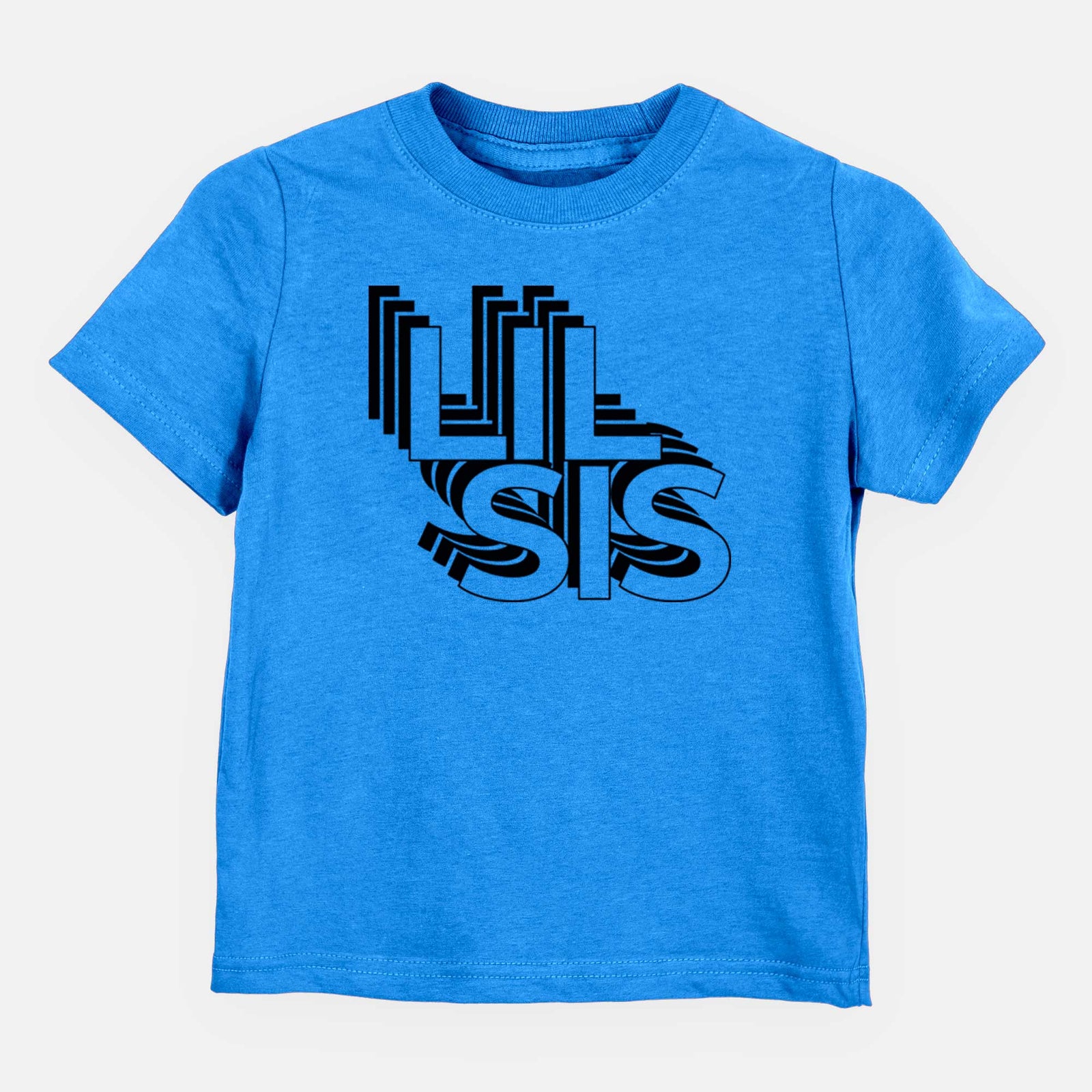 'Lil Sis - Electristack Collection' design on a Blue kids' shirt
