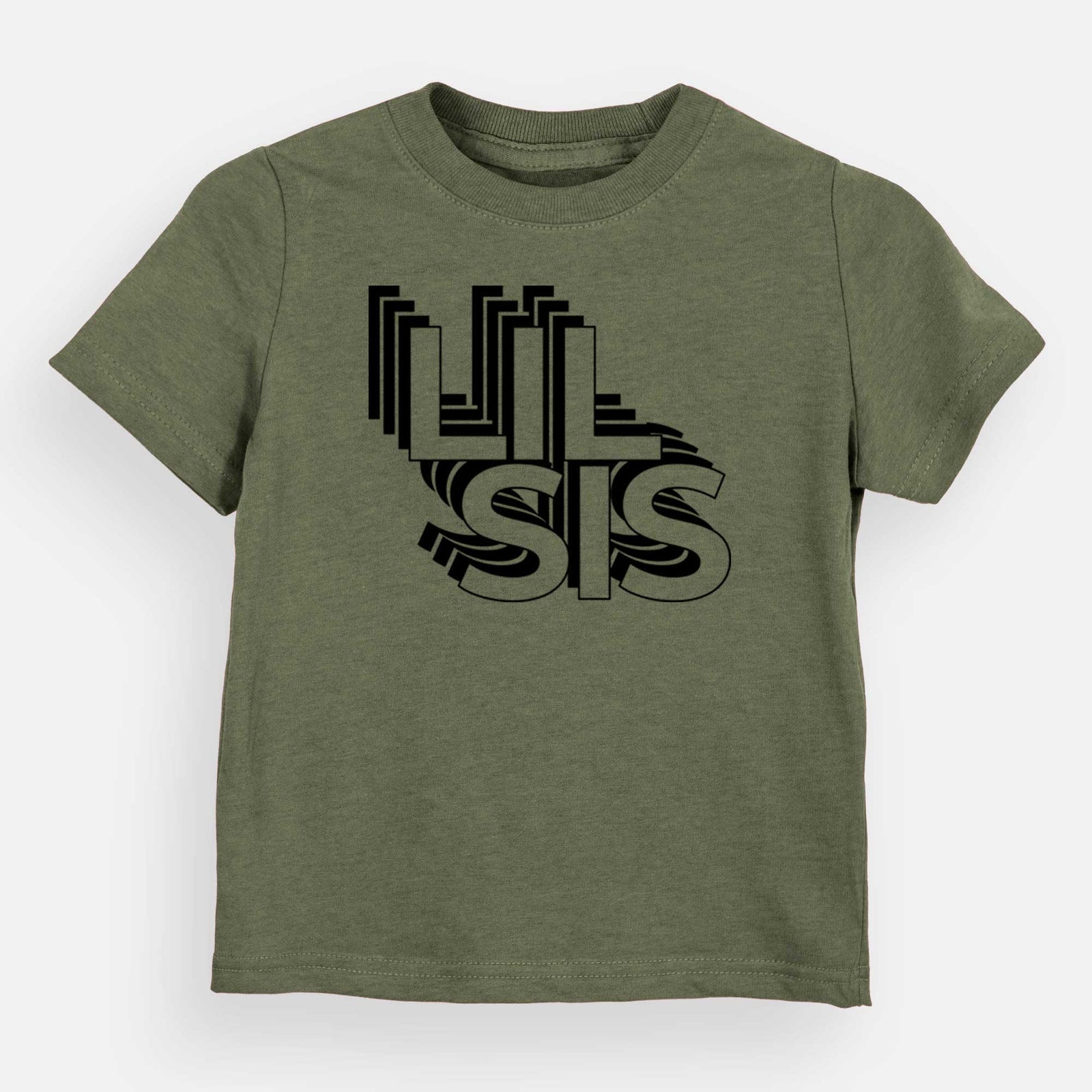 'Lil Sis - Electristack Collection' design on an Olive kids' shirt
