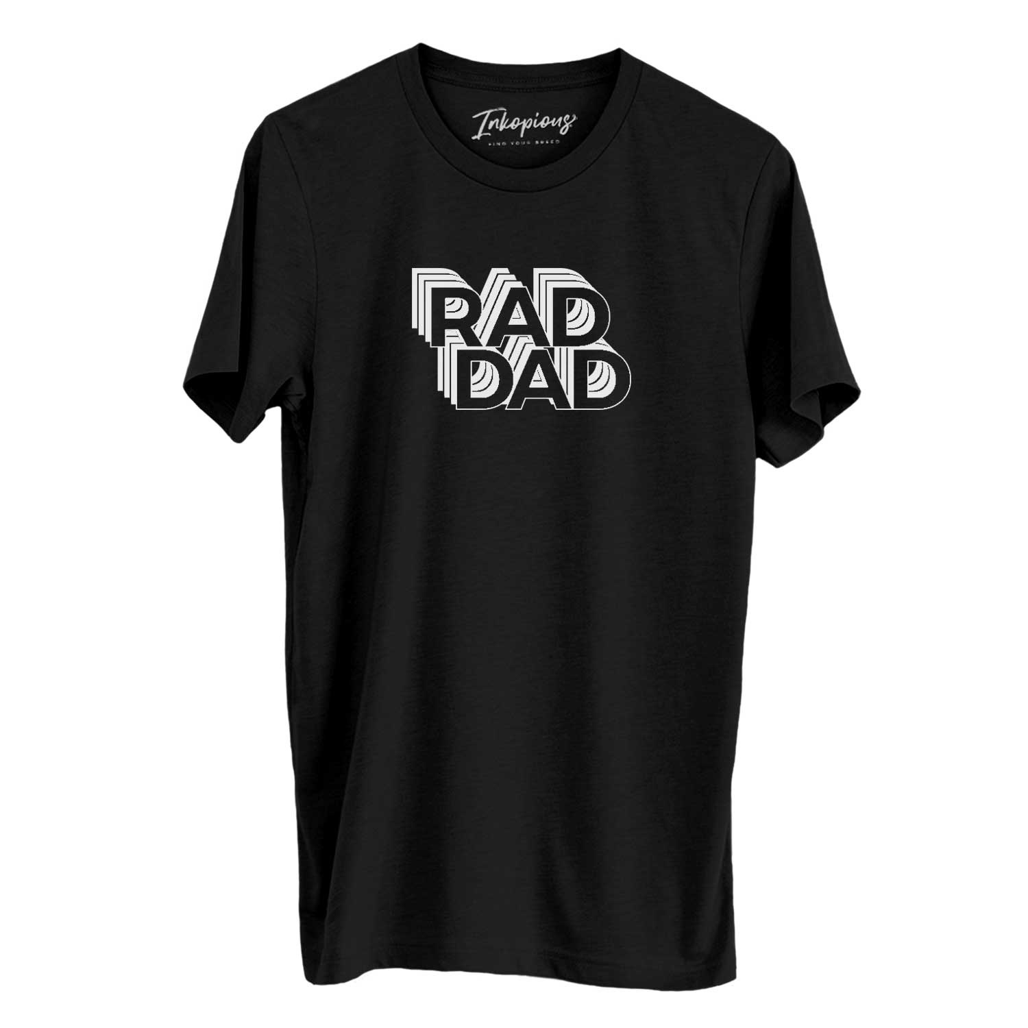'Rad Dad - Electristack Collection' design on a Black Unisex crewneck, worn by a man