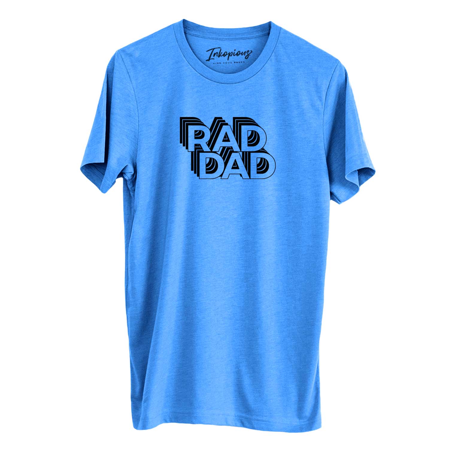 'Rad Dad - Electristack Collection' design on a Blue Unisex crewneck, worn by a man