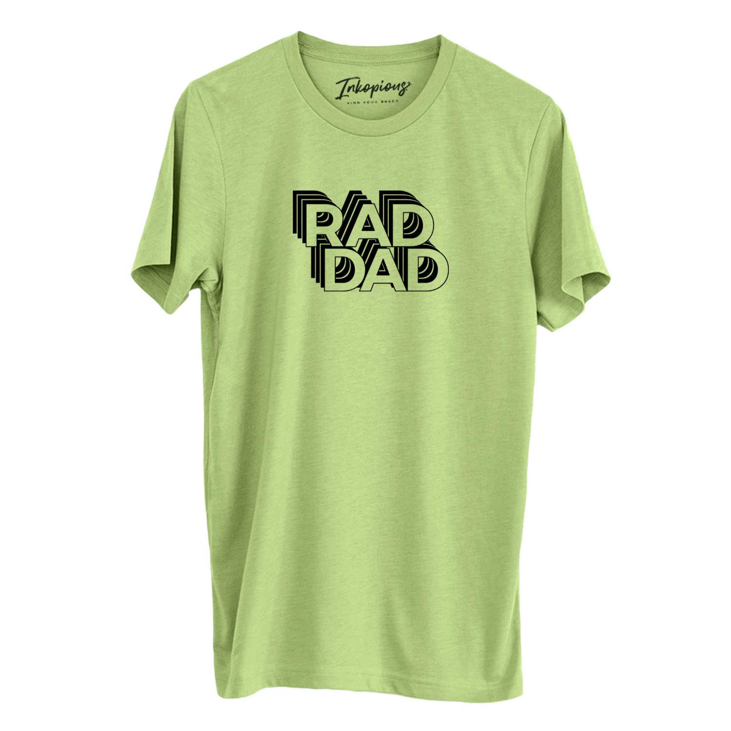 'Rad Dad - Electristack Collection' design on a Heather Green Unisex crewneck, worn by a man