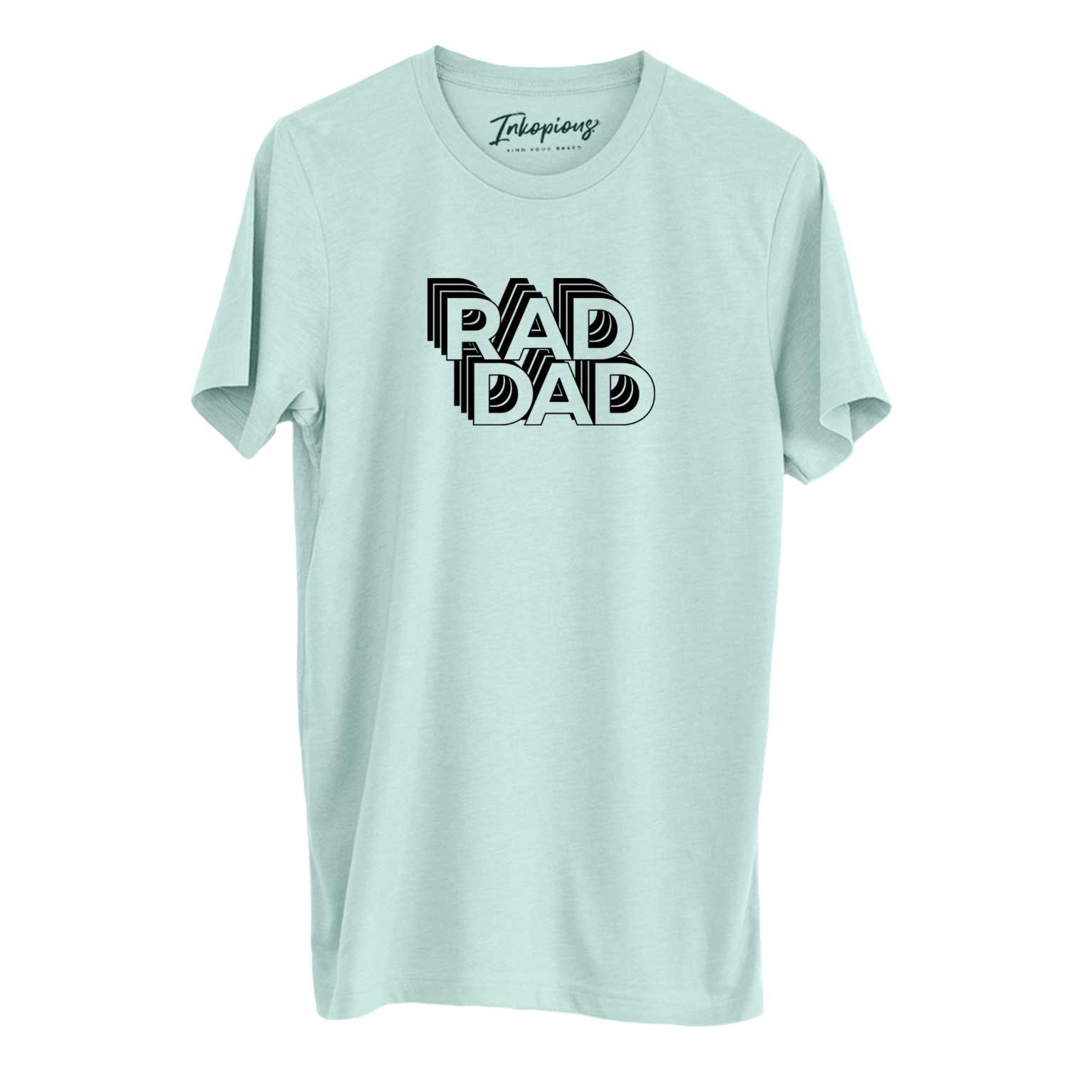 'Rad Dad - Electristack Collection' design on a Heather Sage Unisex crewneck, worn by a man